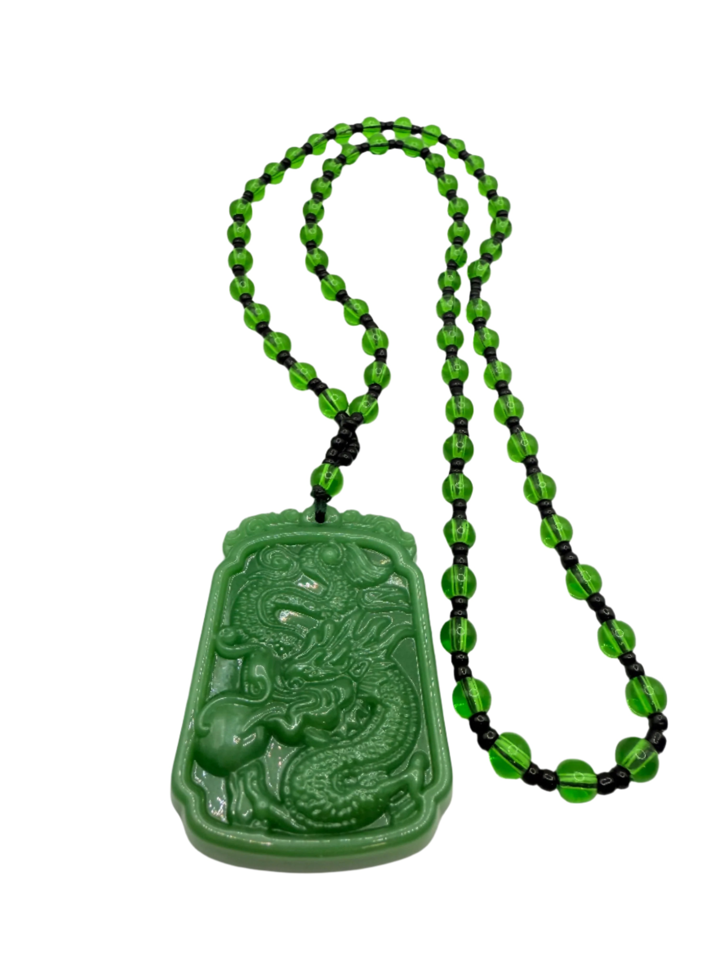 Green Jade Dragon Pendant Necklace