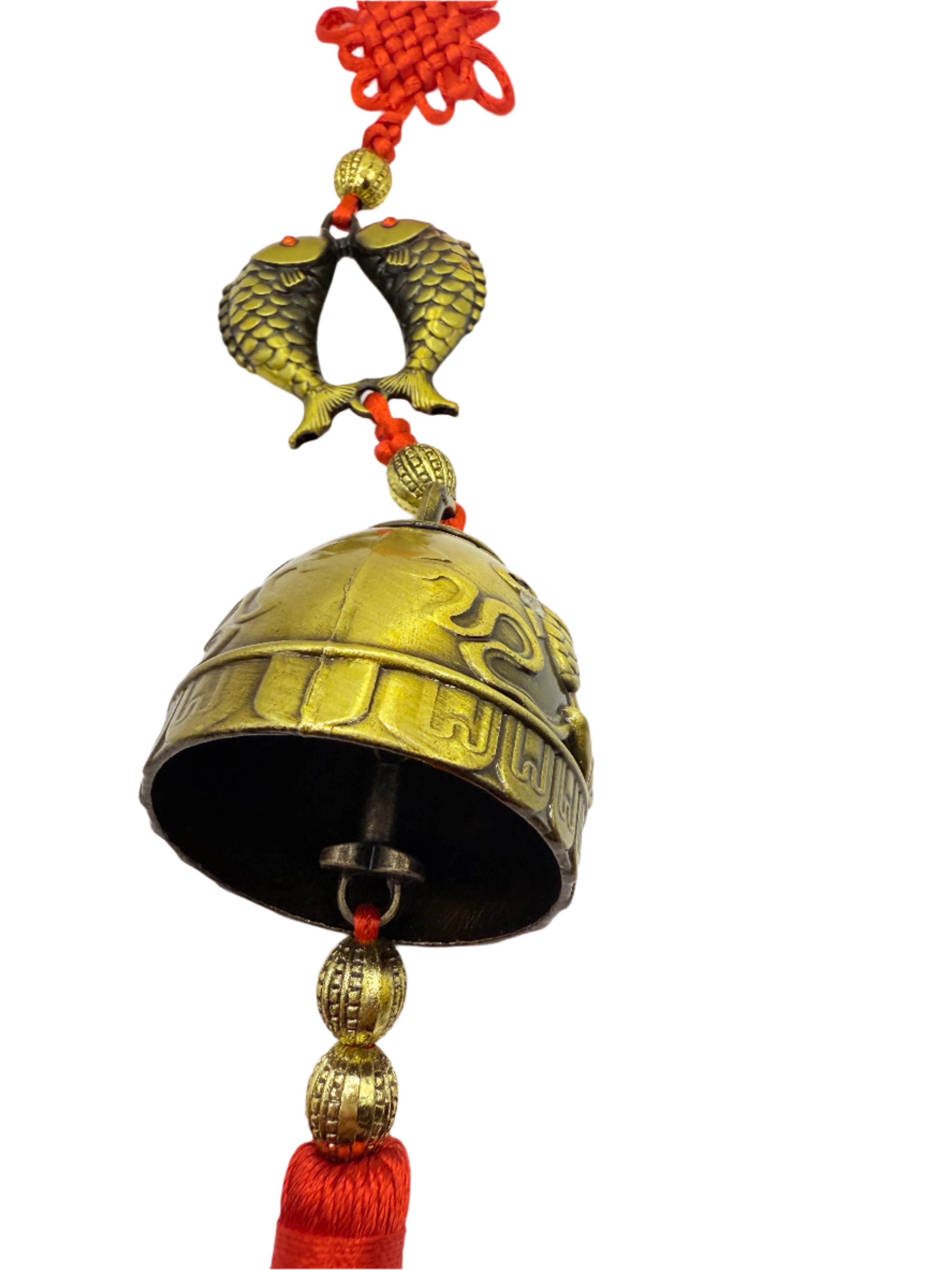 Chinese Lucky Feng Feng Shui Vintage Bell for Wealth and Safe, Success, Ward Off Evil, Protect Peace for Home, Outdoor, Patio Hanging Charm Wind Chime Good Luck Blessing (Twin Fish)
