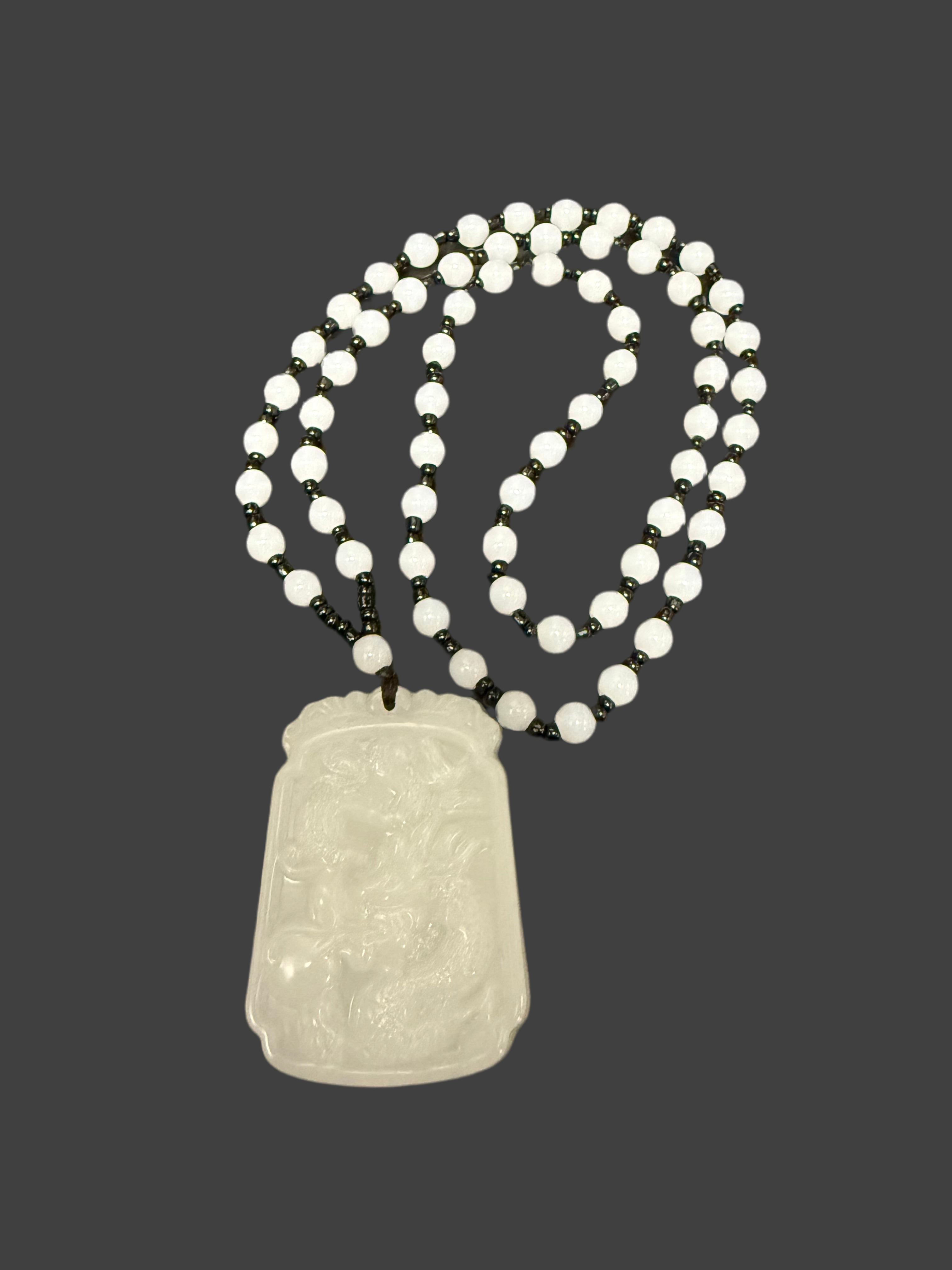 Green Jade Dragon Pendant Necklace