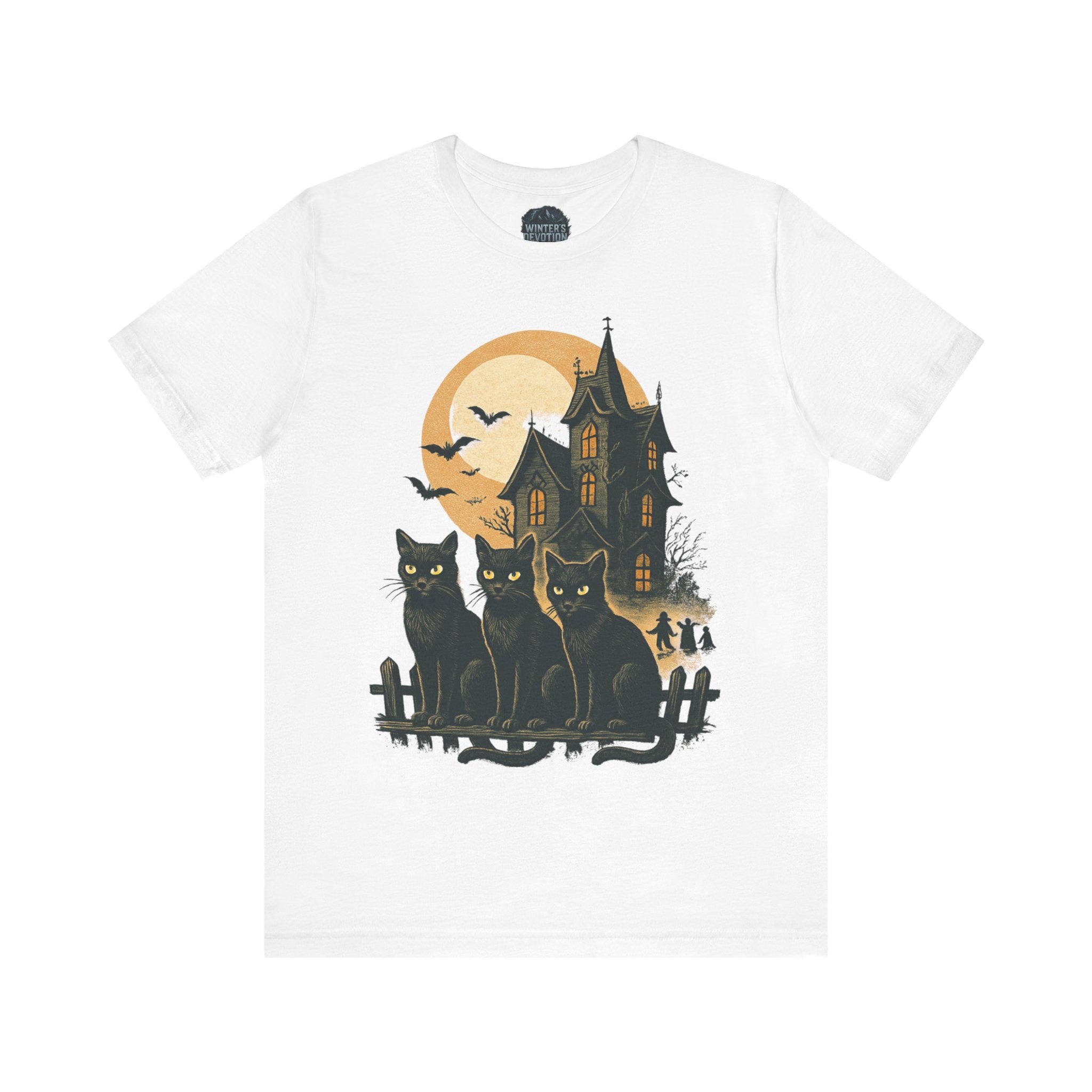 Haunted House Halloween Cat Tee, Spooky Cat Shirt, Unisex Halloween Shirt, Fall Fashion Tee, Cat Lover Gift, Eerie Night Wear