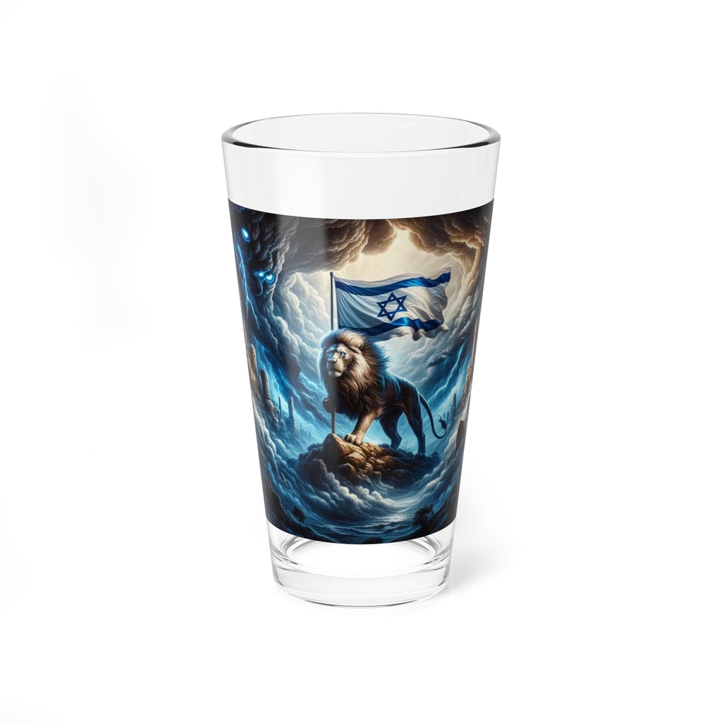 16oz Artistic Mixing Glass with Dramatic Lion Design, Unique Barware, Home Decor, Gift for Lion Lovers, Israel Theme, Special Occasions