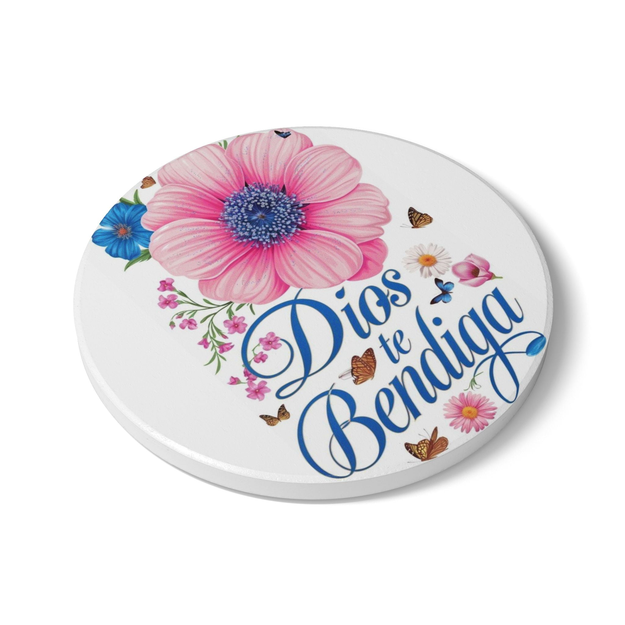 Floral Blessing Ceramic Coaster, Inspirational Drinkware, God Bless Home Decor, Gift for Friends, Kitchen Accessory