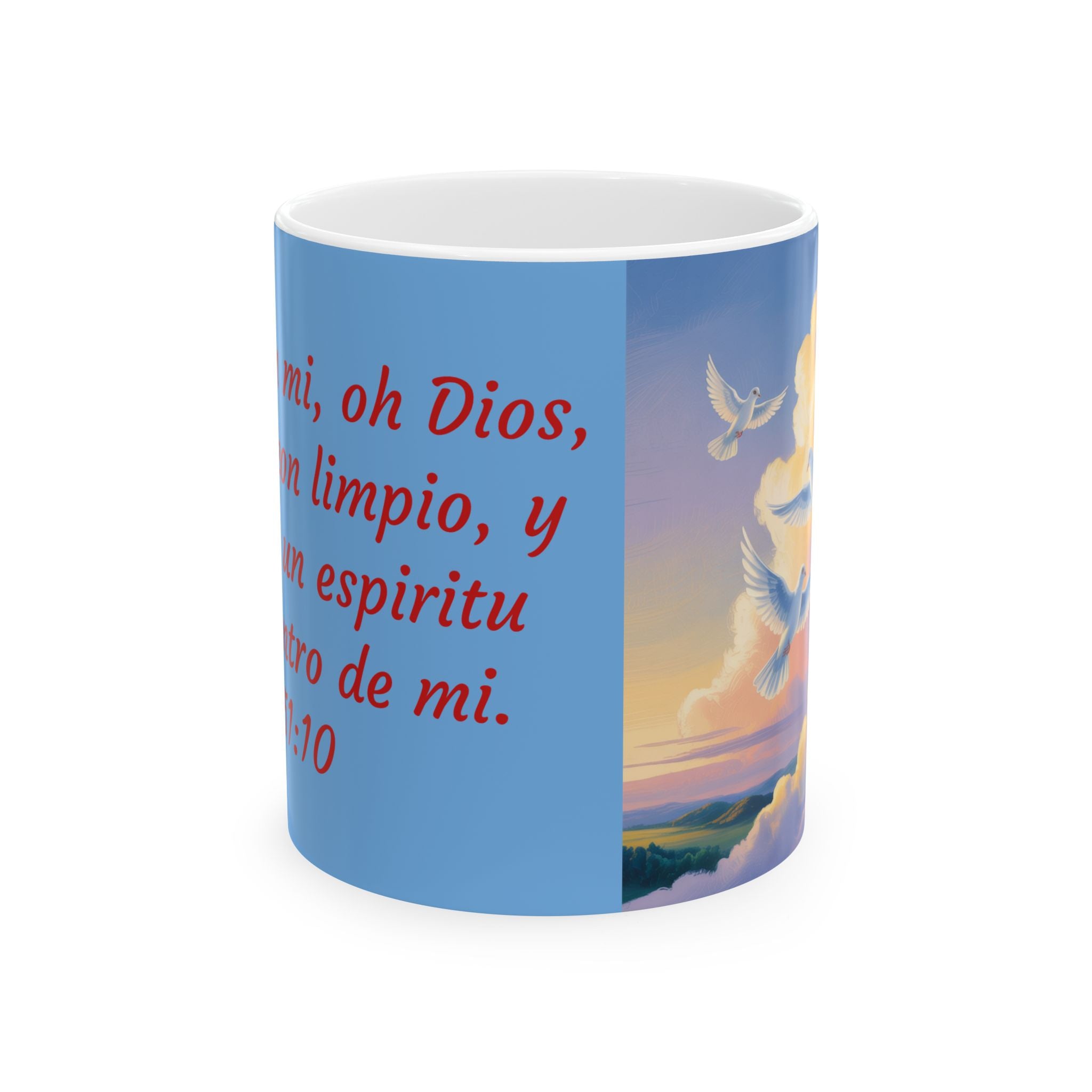 Inspirational Ceramic Mug - Uplifting Design with Biblical Quotes, Coffee Cup, Gift for Christians, Salmos 51:10, Spiritual Decor