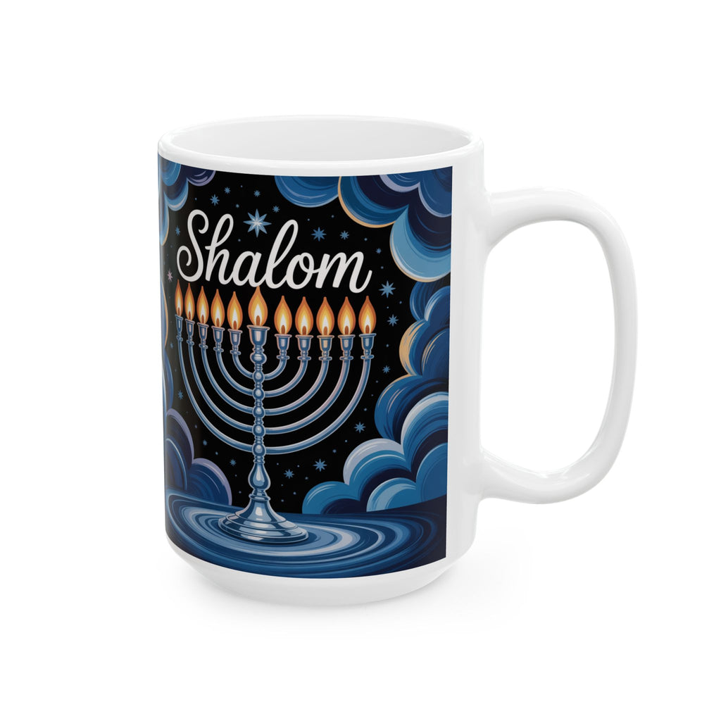 Ceramic Hanukkah Mug, Holiday Gift for Mom, Jewish Celebration, 11oz 15oz, Festive Drinkware, Menorah Design