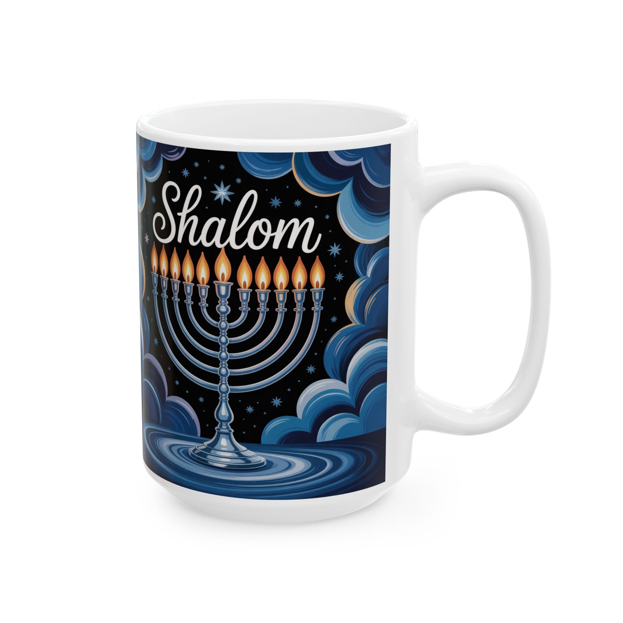 Ceramic Hanukkah Mug, Holiday Gift for Mom, Jewish Celebration, 11oz 15oz, Festive Drinkware, Menorah Design