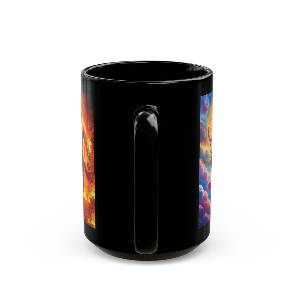 Shiva, Ganesha, Parvati Black Mug with Hindu Deities - Coffee Cup for Devotees, Gift for Diwali, Meditation, Yoga, and Daily Inspiration
