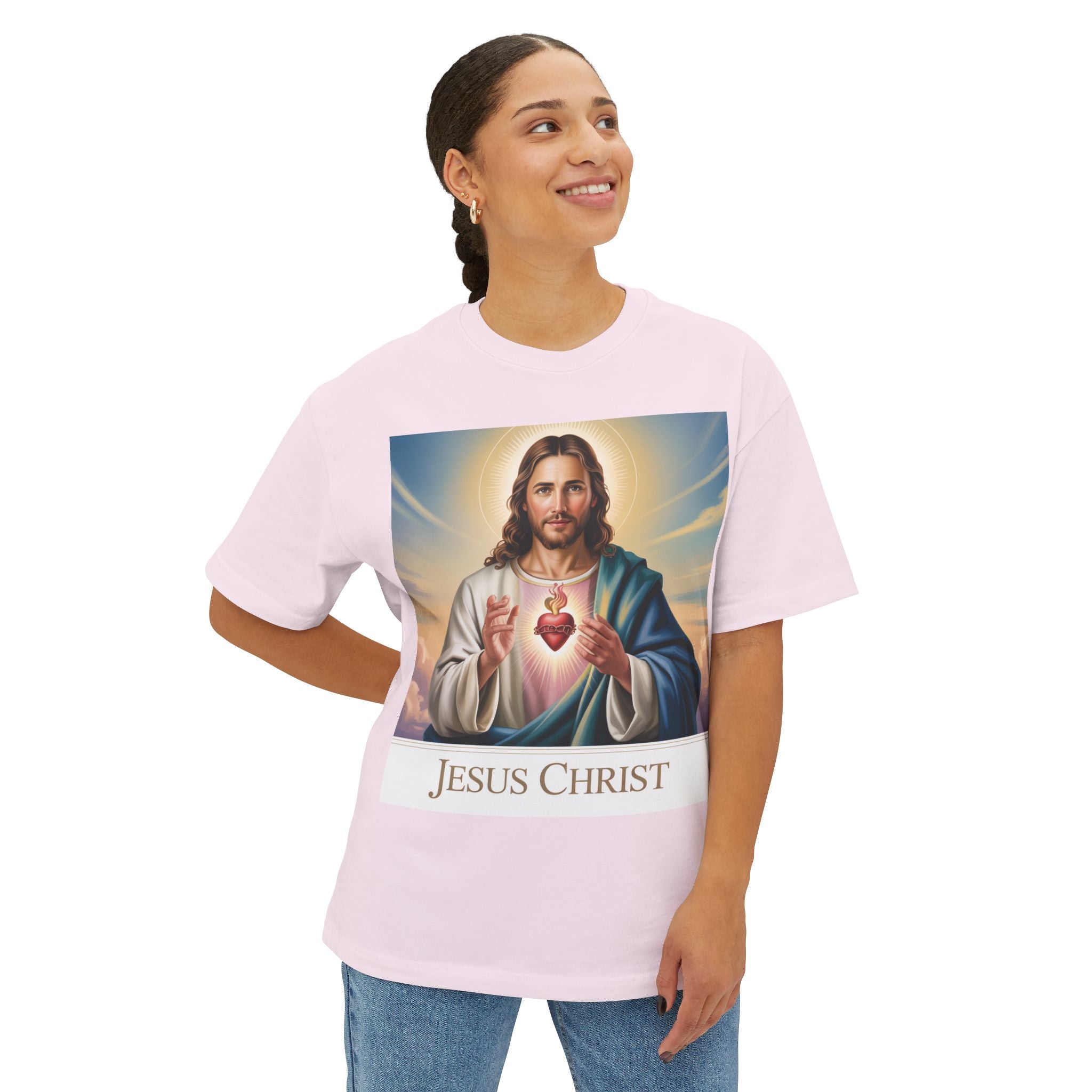 Spiritual Oversized Tee - Vintage Jesus & Virgin Mary Graphic Tee, Faith-Based Fashion, Unisex Gift, Christian Apparel, Nostalgic Tee