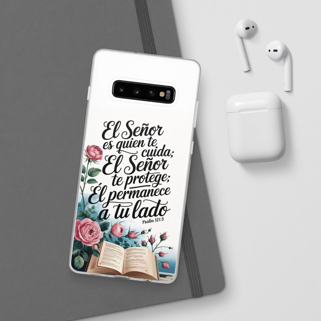 Inspirational Phone Case with Psalm 121:5 Quote, Flexi Case for Protection, Bible Verse Case, Gift for Faith Lovers, Spiritual Décor