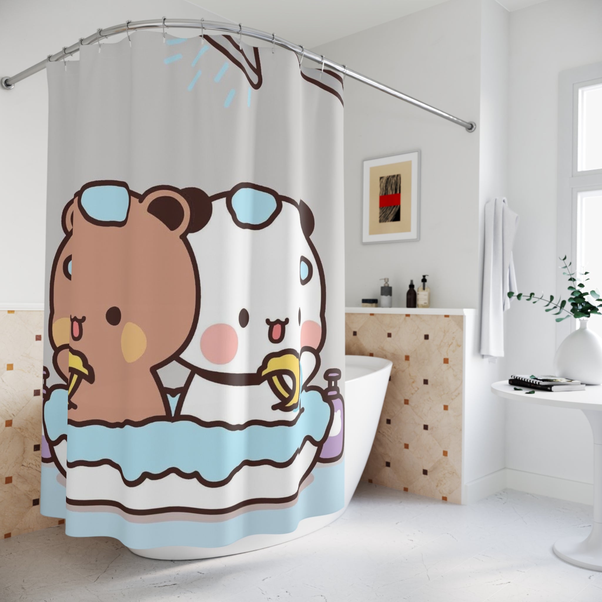 Cute Bear Bath Time Shower Curtain | Adorable Bathroom Decor | Animal Themed Gift | Kids Room, Nursery, Cute Bathroom Accessories