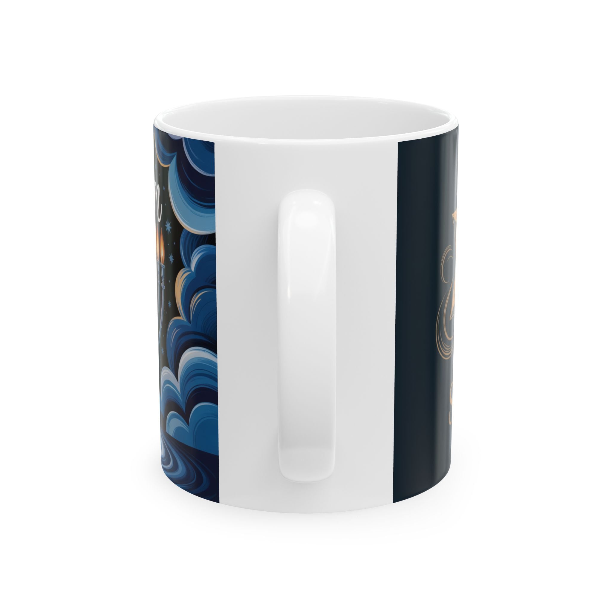 Ceramic Hanukkah Mug, Holiday Gift for Mom, Jewish Celebration, 11oz 15oz, Festive Drinkware, Menorah Design