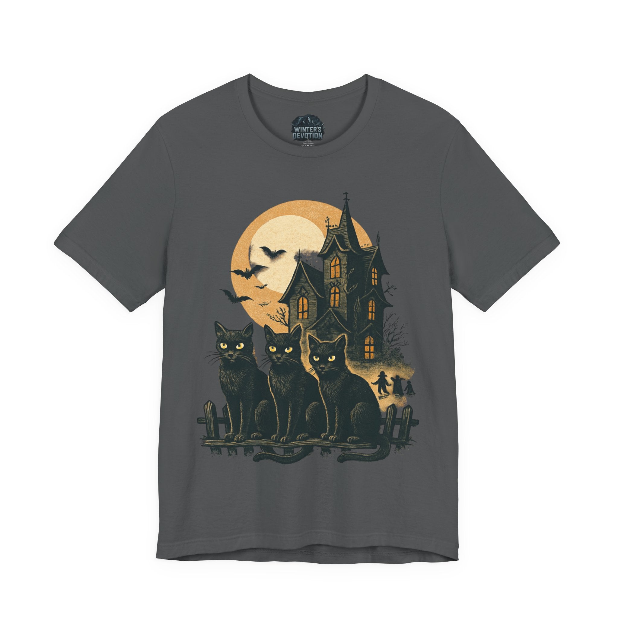 Haunted House Halloween Cat Tee, Spooky Cat Shirt, Unisex Halloween Shirt, Fall Fashion Tee, Cat Lover Gift, Eerie Night Wear
