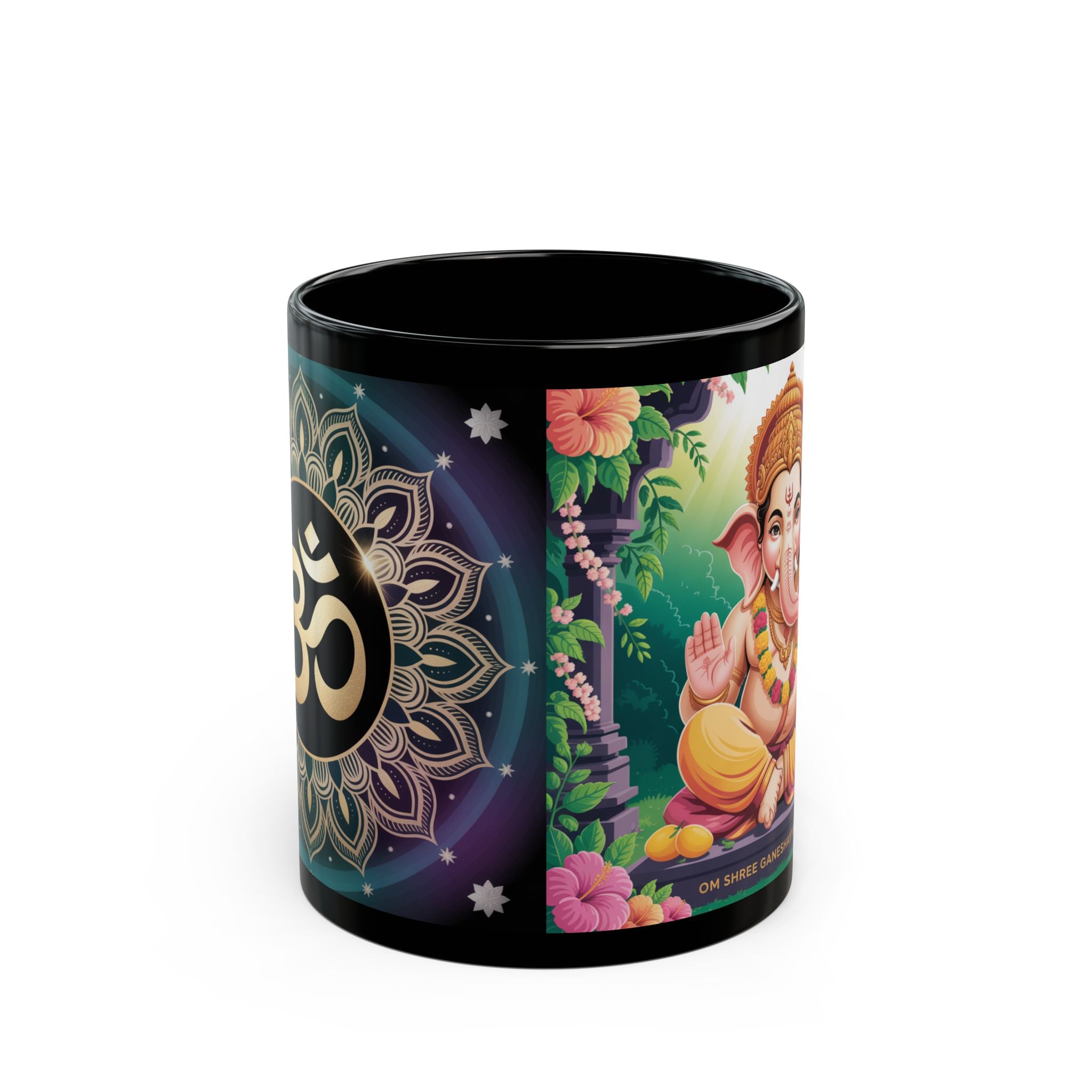 Black Mug Featuring Ganesh and Mandala - Spiritual Gift, Coffee Cup, Home Decor, Yoga, Meditation, Hindu Art
