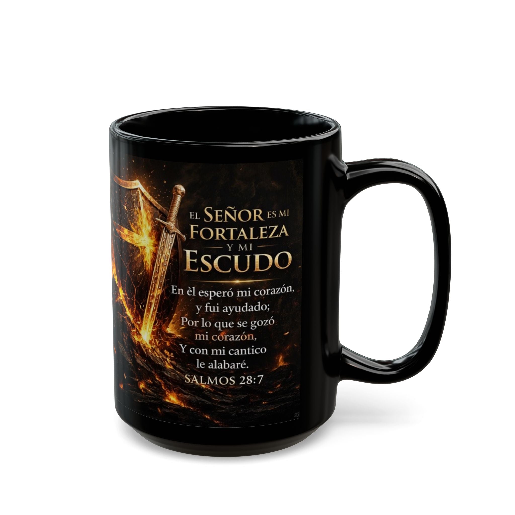 Religious Mug - "El Señor es mi Fortaleza y mi Escudo" Spanish Scripture Coffee Mug (Black, 11oz/15oz)