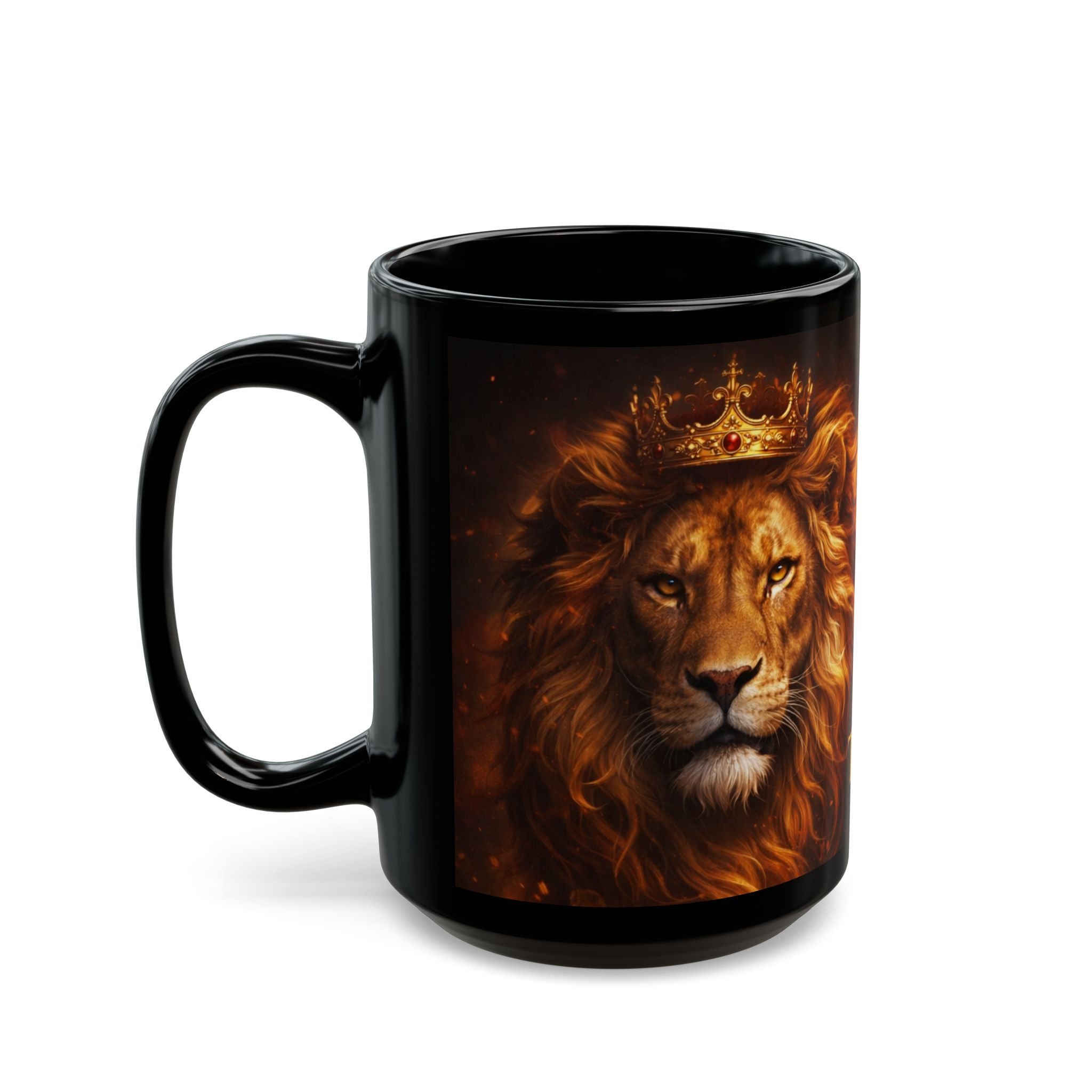 Lion of Judah Black Mug — "El León de la Tribu de Judá" Christian Coffee Cup