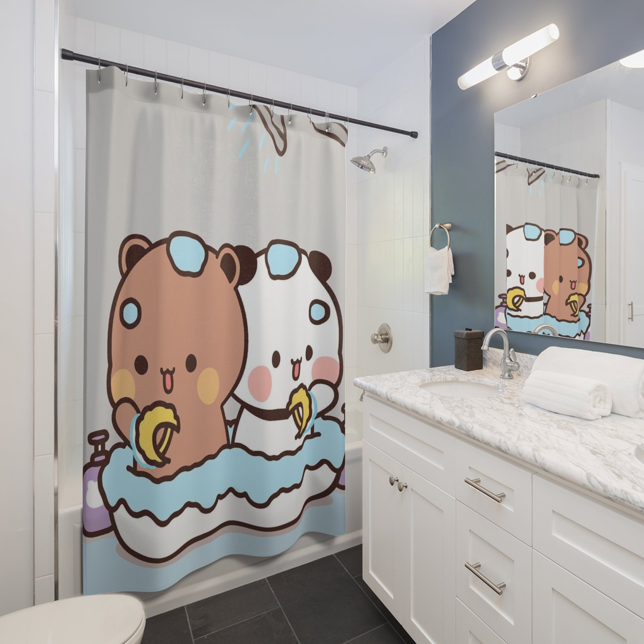 Cute Bear Bath Time Shower Curtain | Adorable Bathroom Decor | Animal Themed Gift | Kids Room, Nursery, Cute Bathroom Accessories
