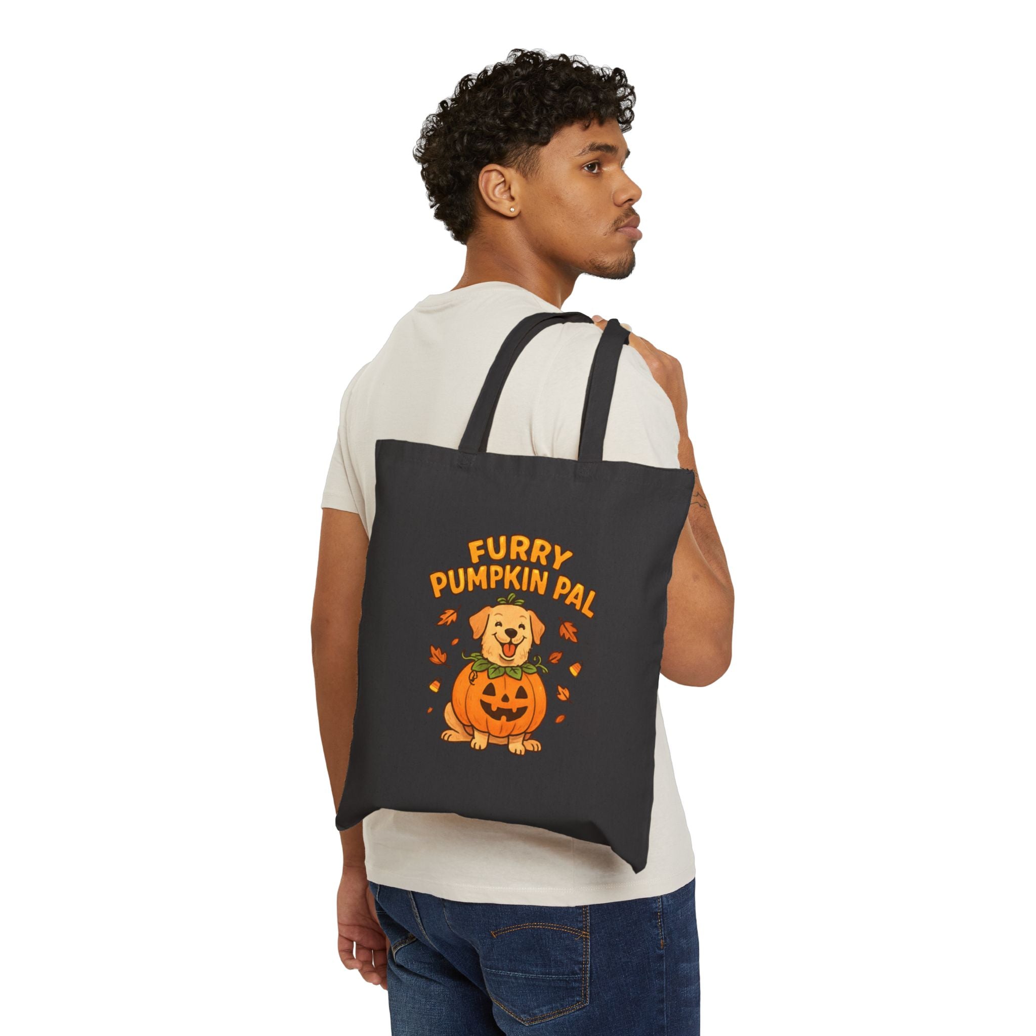 Furry Pumpkin Pal - Halloween Cotton Canvas Tote Bag