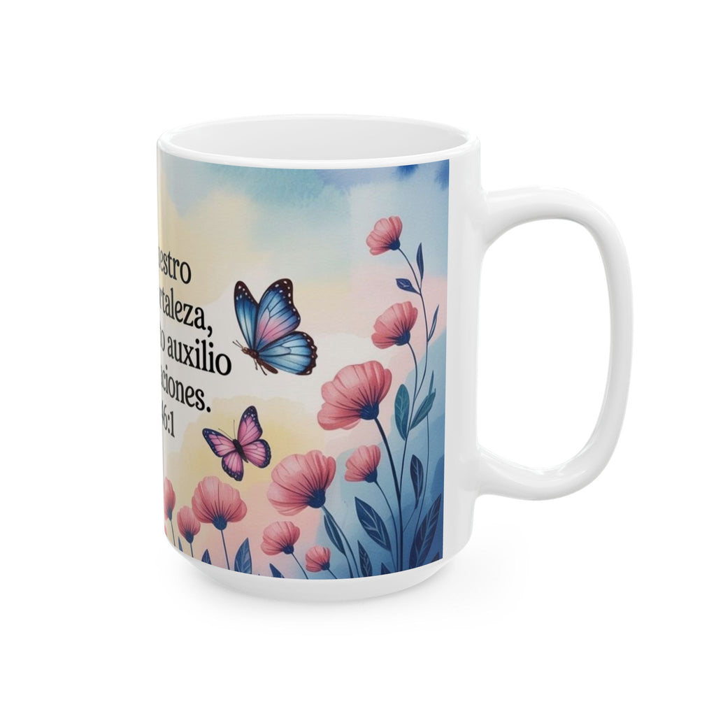 Spanish Scripture Coffee Mug — Salmo 46:1 Floral Ceramic Mug (11oz/15oz)