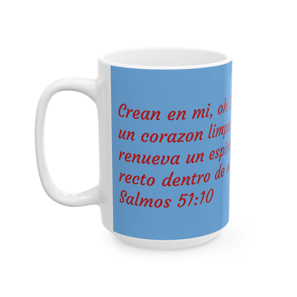 Inspirational Ceramic Mug - Uplifting Design with Biblical Quotes, Coffee Cup, Gift for Christians, Salmos 51:10, Spiritual Decor