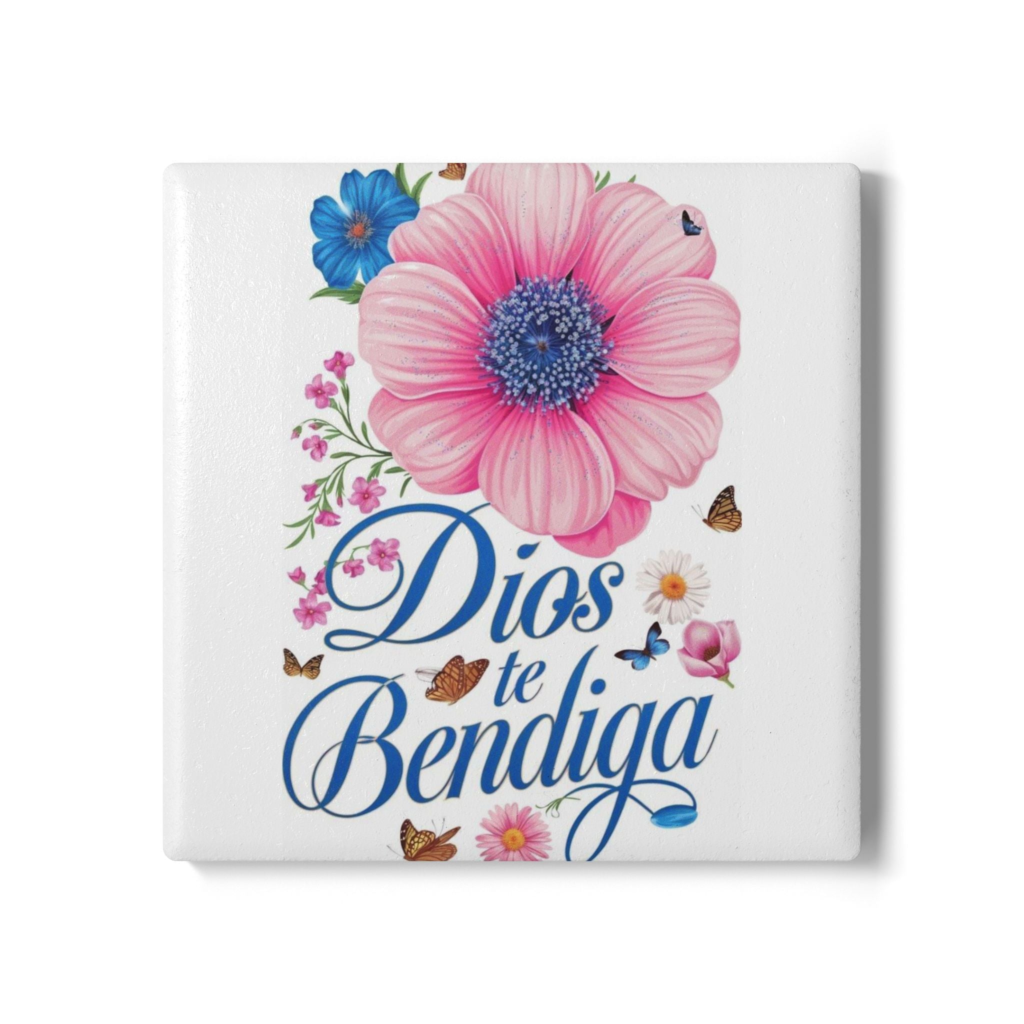 Floral Blessing Ceramic Coaster, Inspirational Drinkware, God Bless Home Decor, Gift for Friends, Kitchen Accessory