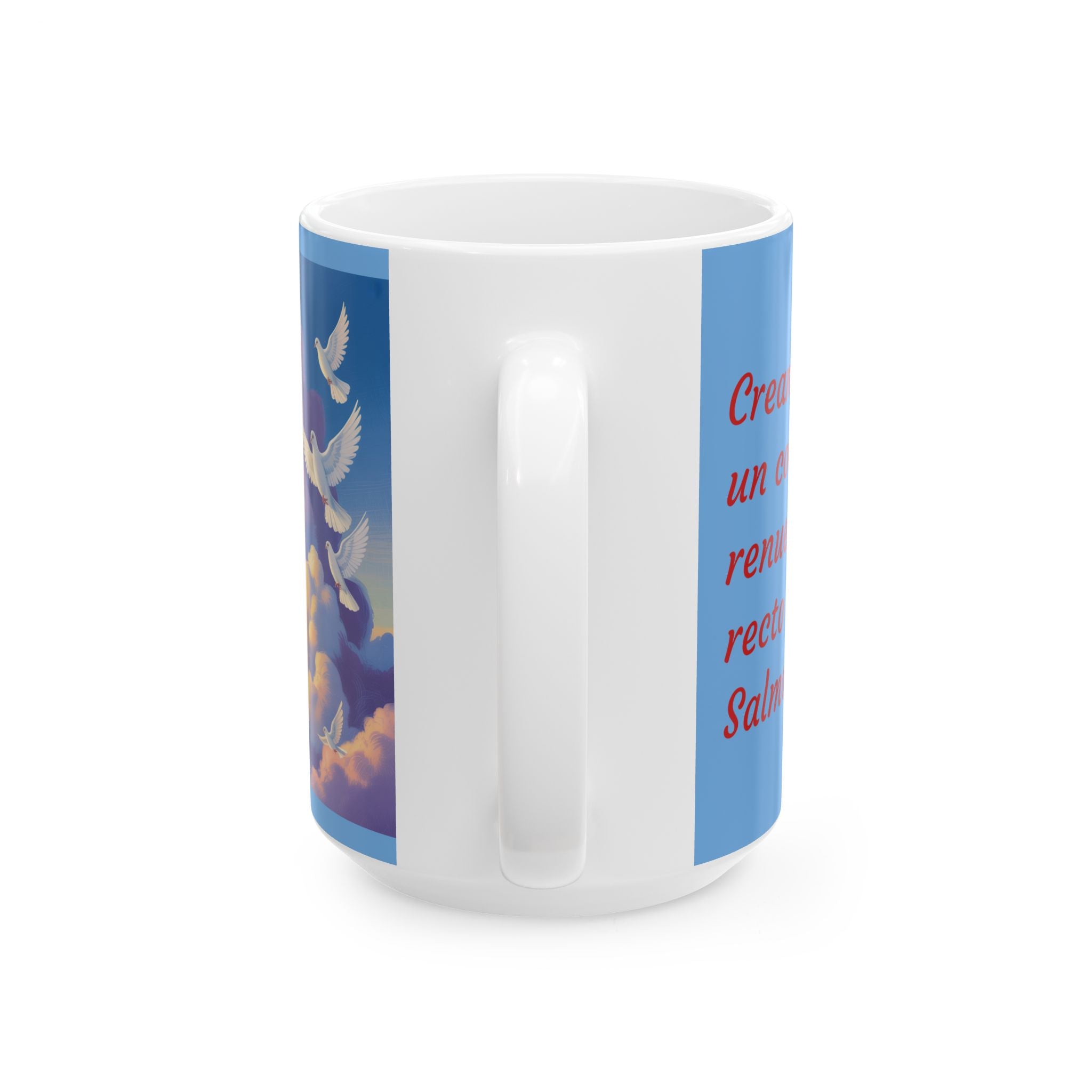 Inspirational Ceramic Mug - Uplifting Design with Biblical Quotes, Coffee Cup, Gift for Christians, Salmos 51:10, Spiritual Decor