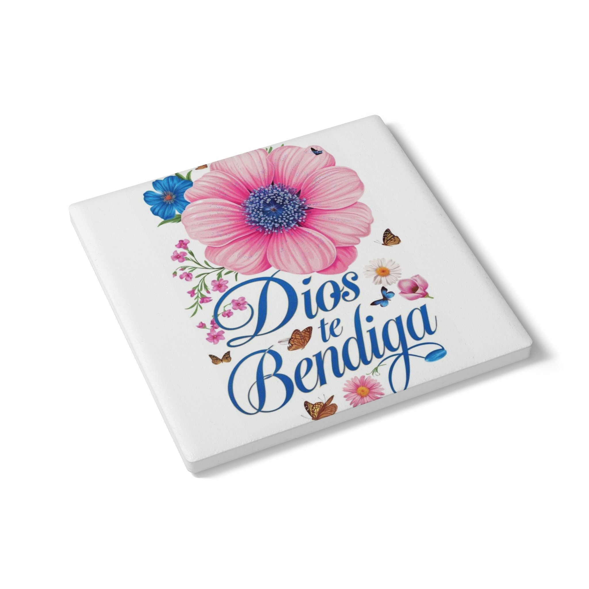 Floral Blessing Ceramic Coaster, Inspirational Drinkware, God Bless Home Decor, Gift for Friends, Kitchen Accessory