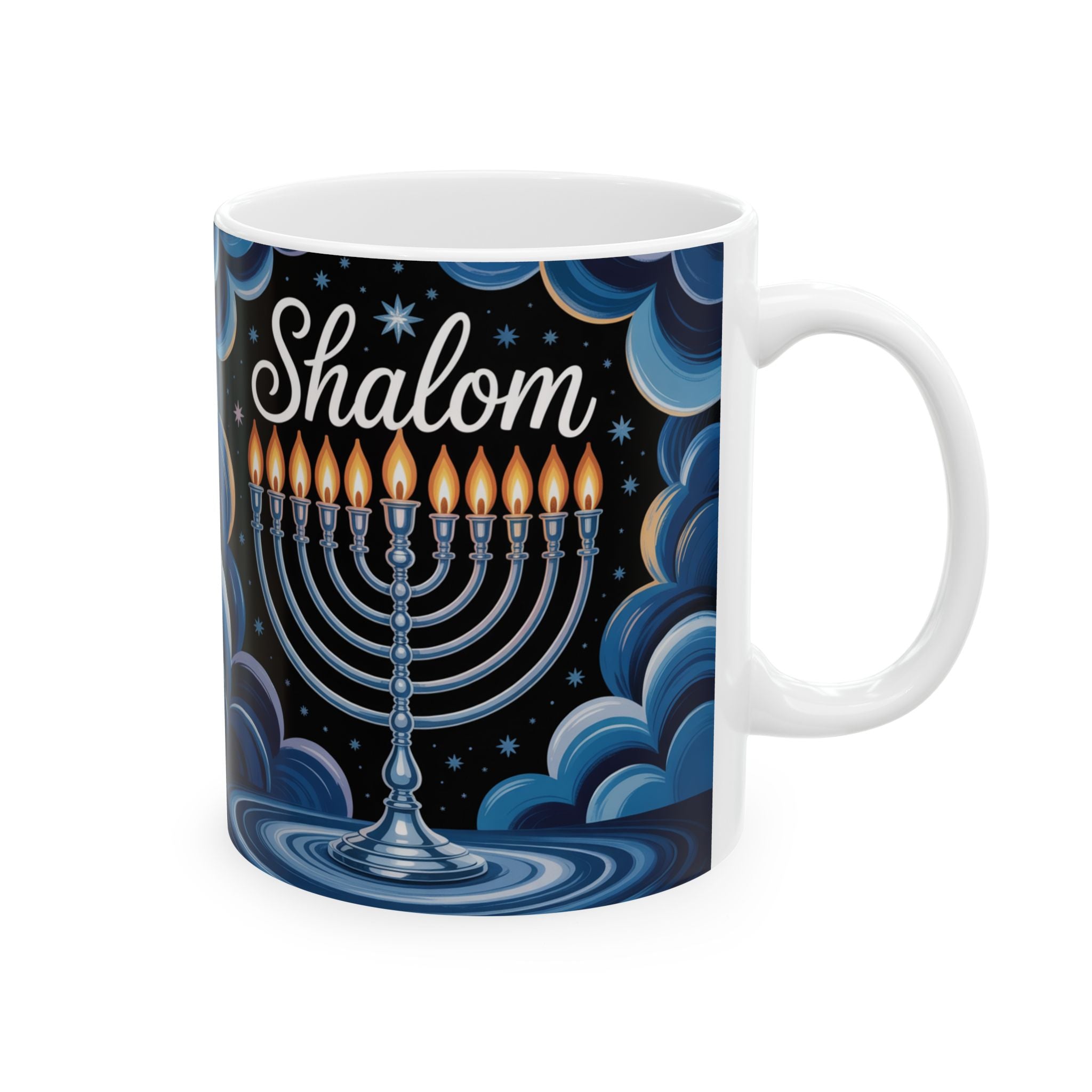 Ceramic Hanukkah Mug, Holiday Gift for Mom, Jewish Celebration, 11oz 15oz, Festive Drinkware, Menorah Design