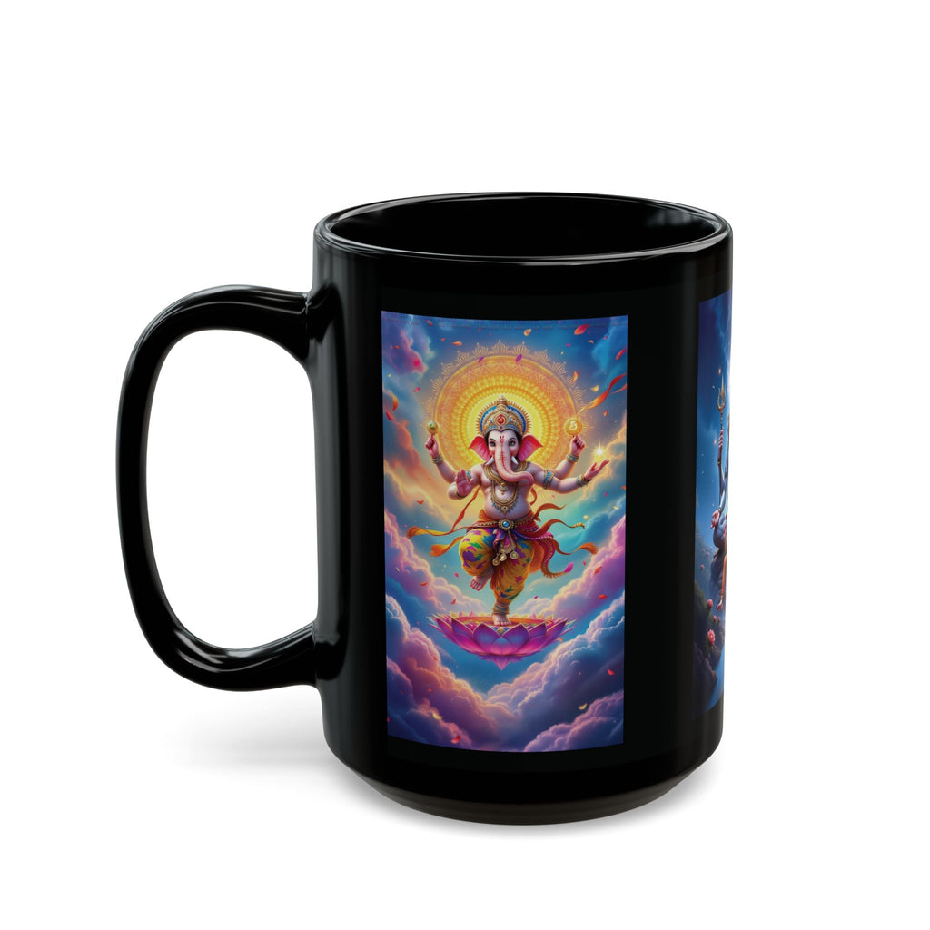 Shiva, Ganesha, Parvati Black Mug with Hindu Deities - Coffee Cup for Devotees, Gift for Diwali, Meditation, Yoga, and Daily Inspiration