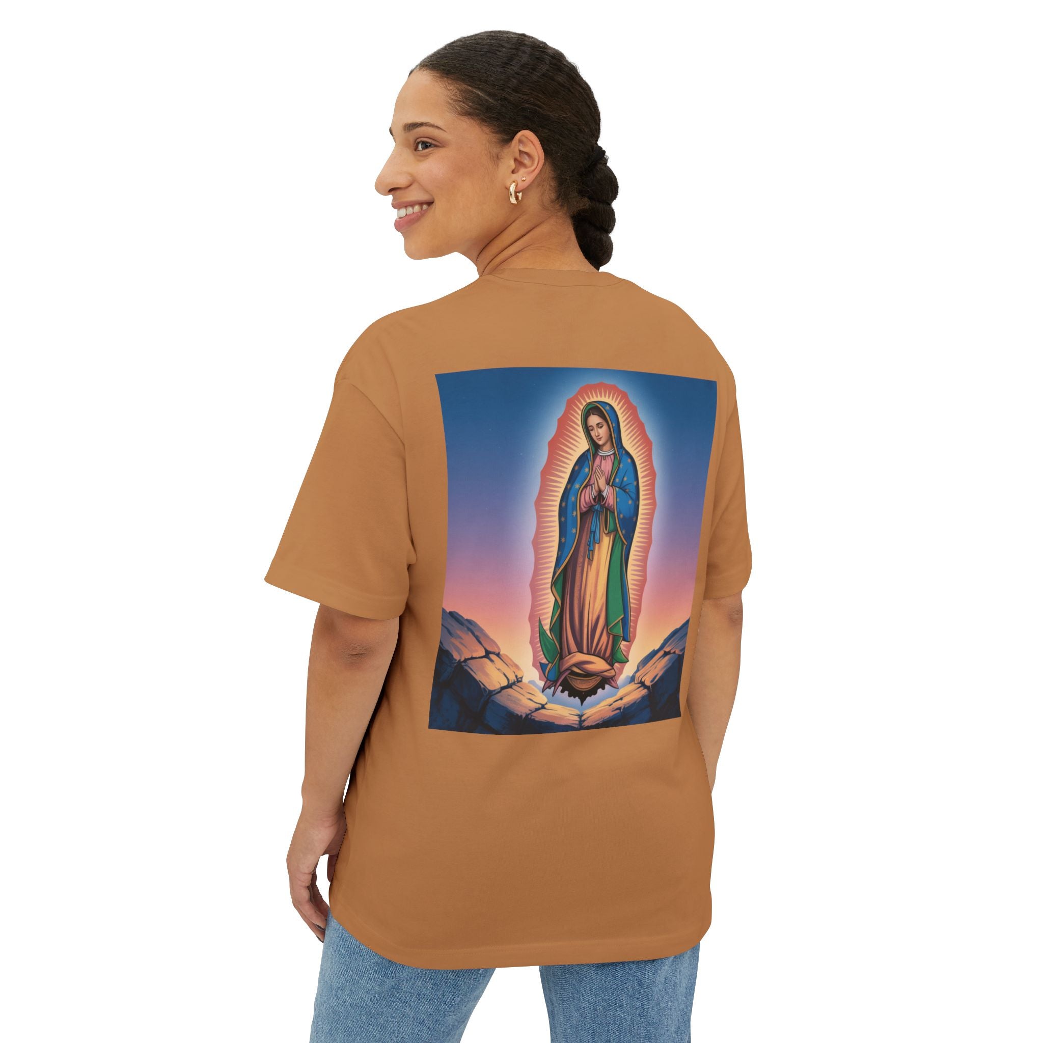 Spiritual Oversized Tee - Vintage Jesus & Virgin Mary Graphic Tee, Faith-Based Fashion, Unisex Gift, Christian Apparel, Nostalgic Tee