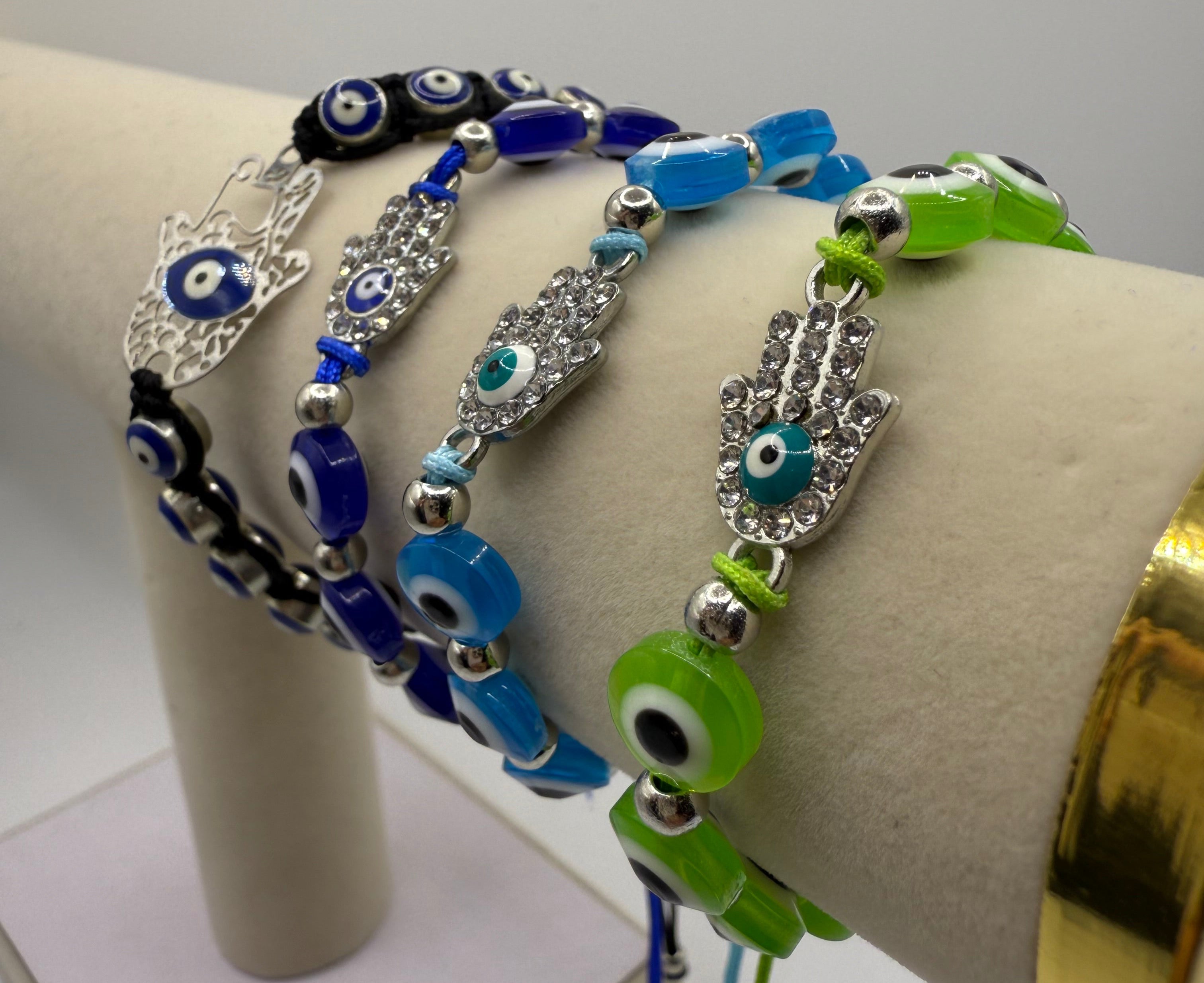 Evil Eye Mal De Ojo Bracelets Evil Eye Hamsa Beaded Charm Stretch Bracelet Hand of Fatima Evil Eye Lucky Bracelet for Protection and Blessing