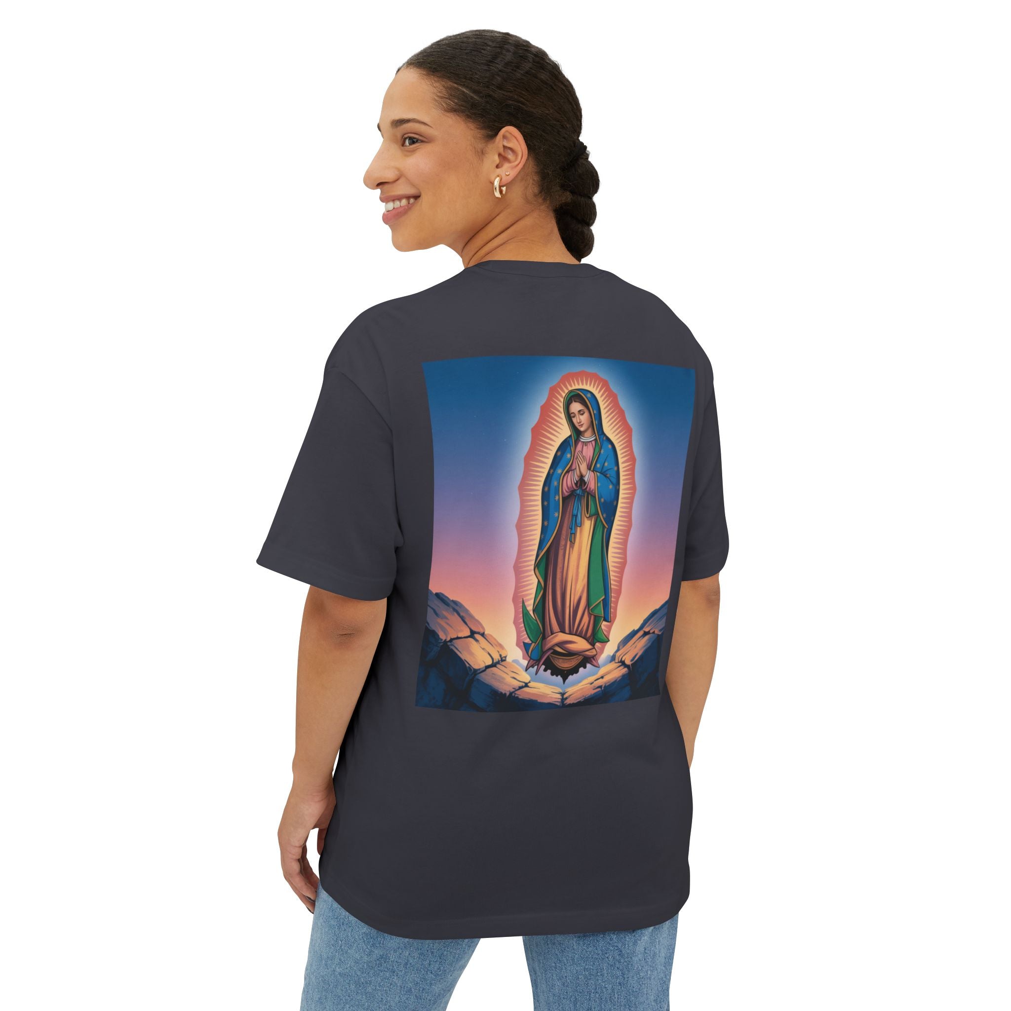 Spiritual Oversized Tee - Vintage Jesus & Virgin Mary Graphic Tee, Faith-Based Fashion, Unisex Gift, Christian Apparel, Nostalgic Tee