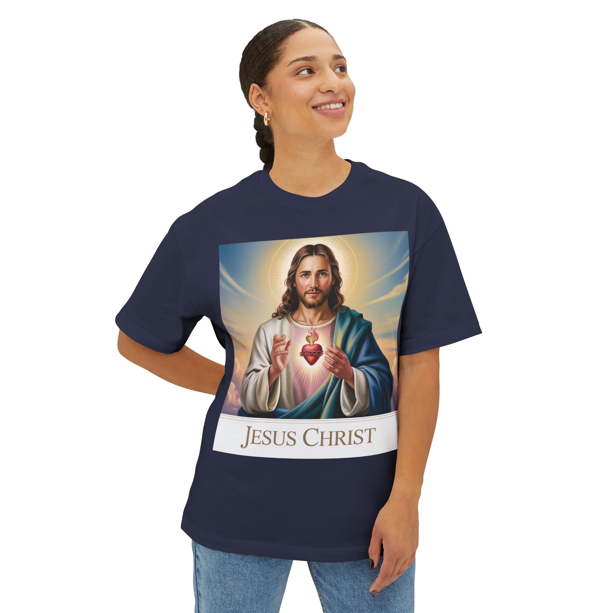 Spiritual Oversized Tee - Vintage Jesus & Virgin Mary Graphic Tee, Faith-Based Fashion, Unisex Gift, Christian Apparel, Nostalgic Tee