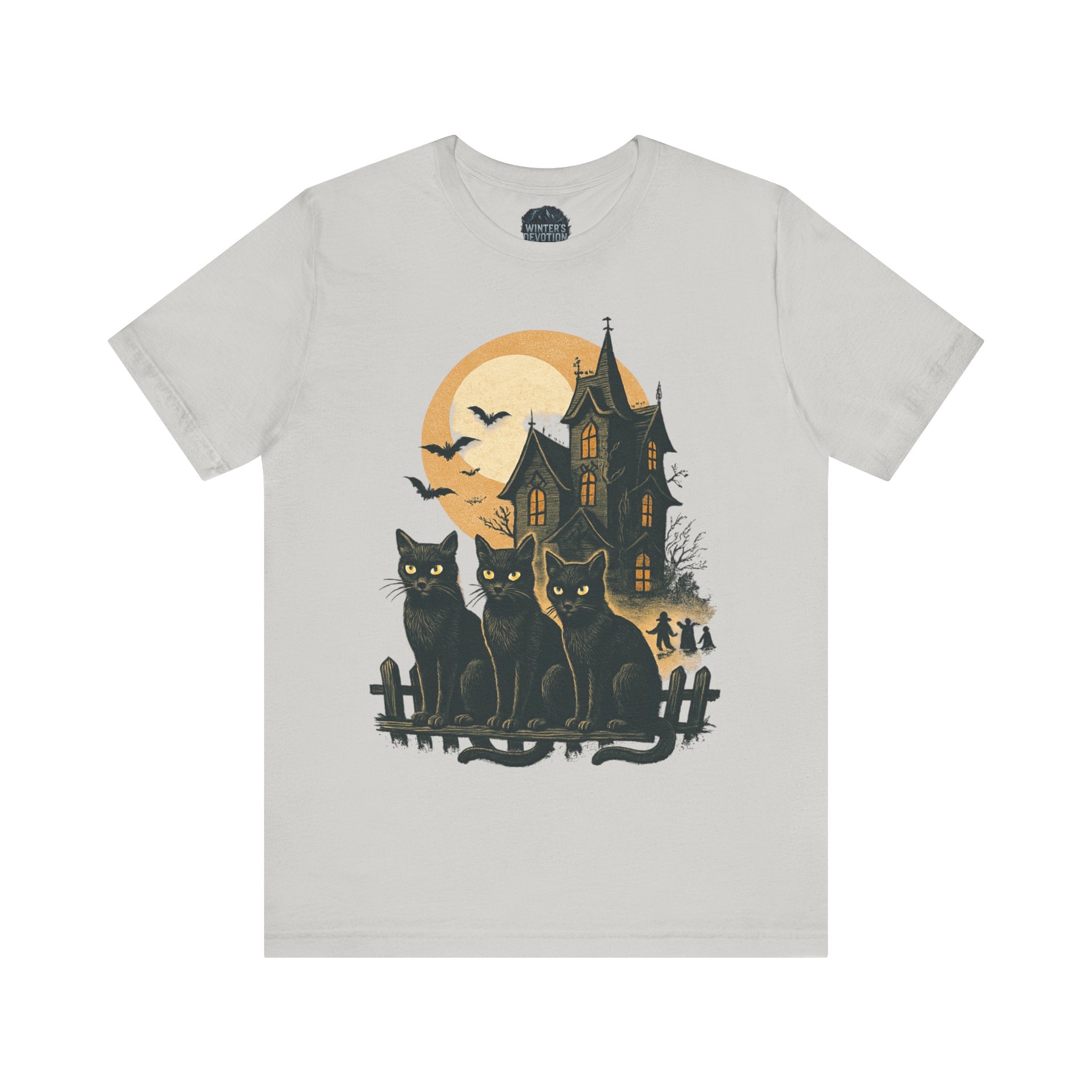Haunted House Halloween Cat Tee, Spooky Cat Shirt, Unisex Halloween Shirt, Fall Fashion Tee, Cat Lover Gift, Eerie Night Wear