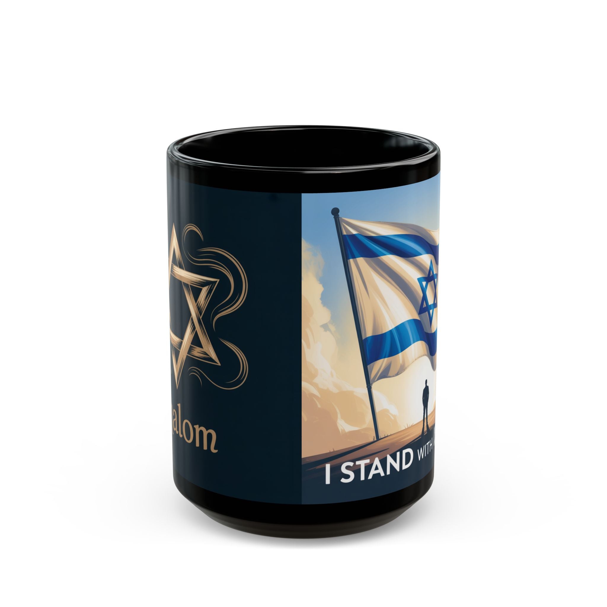 Patriotic Black Mug - I Stand with Israel Design, Custom Coffee Cup, Supportive Gift, Meaningful Drinkware, 11oz/15oz