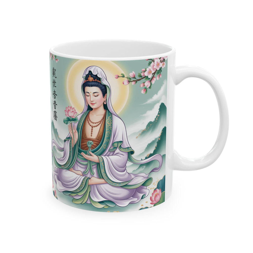 Serene Guan Yin/Avalokiteshvara Ceramic Mug - Perfect Gift for Mindfulness, Tea Lovers, Inspirational Decor, Buddhist Art, Meditation Enthusiasts