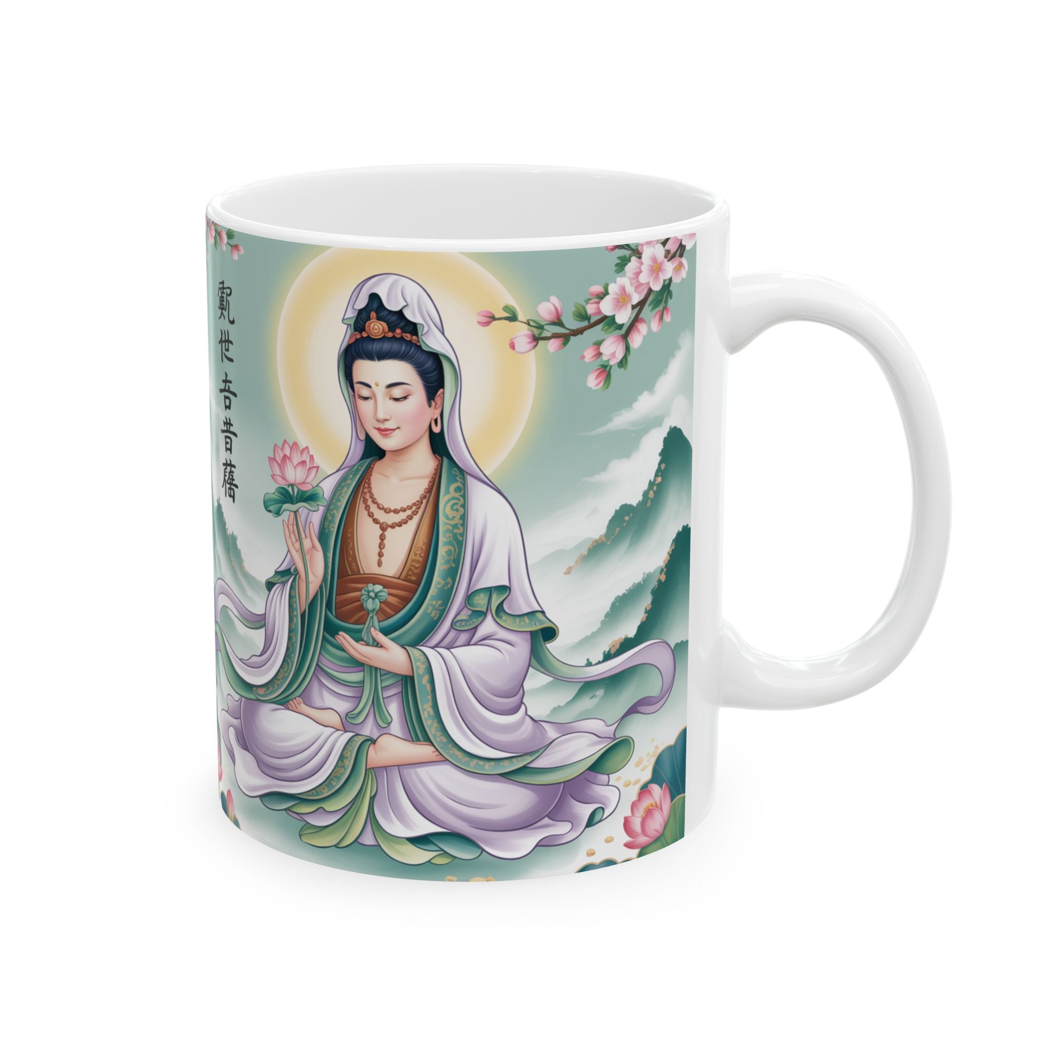 Serene Guan Yin/Avalokiteshvara Ceramic Mug - Perfect Gift for Mindfulness, Tea Lovers, Inspirational Decor, Buddhist Art, Meditation Enthusiasts