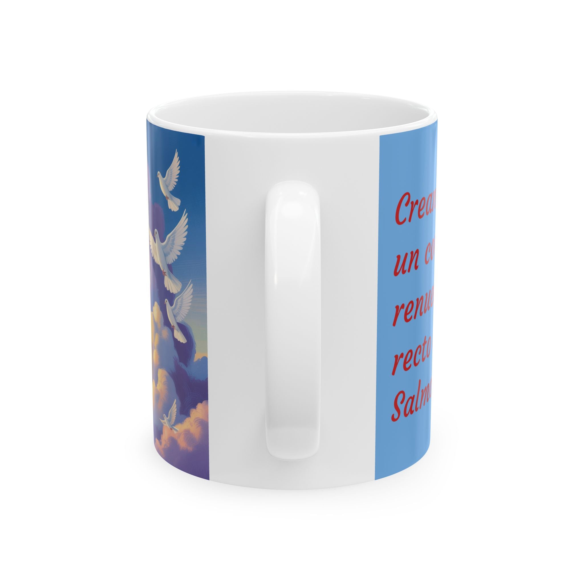 Inspirational Ceramic Mug - Uplifting Design with Biblical Quotes, Coffee Cup, Gift for Christians, Salmos 51:10, Spiritual Decor