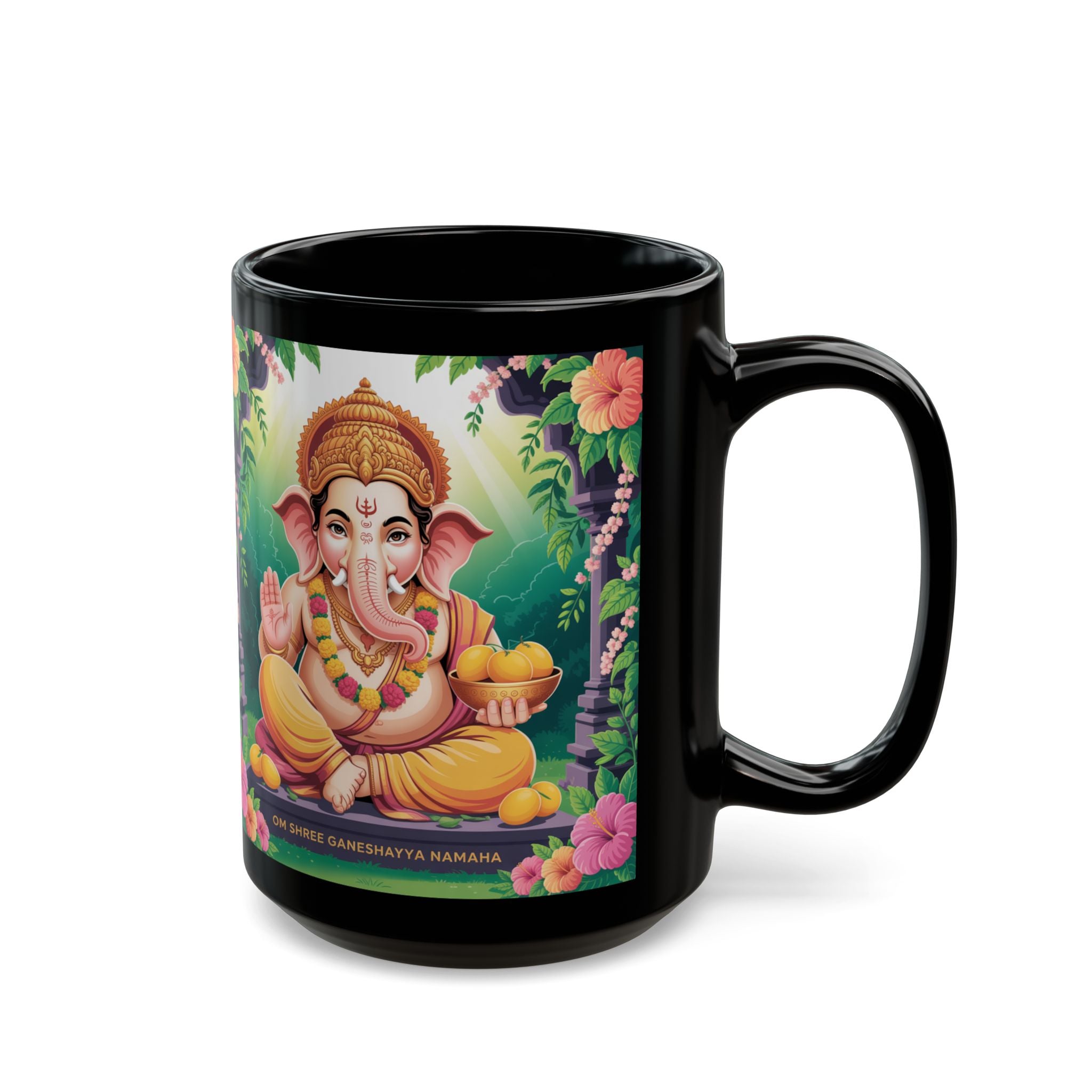 Black Mug Featuring Ganesh and Mandala - Spiritual Gift, Coffee Cup, Home Decor, Yoga, Meditation, Hindu Art