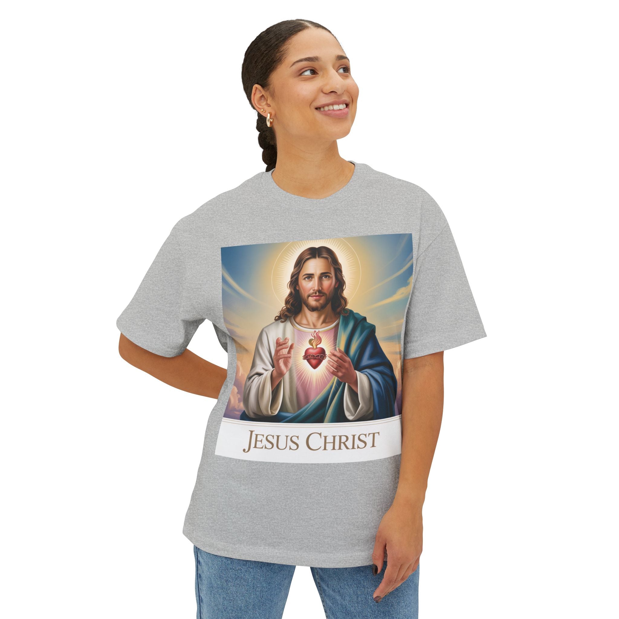 Spiritual Oversized Tee - Vintage Jesus & Virgin Mary Graphic Tee, Faith-Based Fashion, Unisex Gift, Christian Apparel, Nostalgic Tee