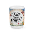 Coffee Mug – "Dios Tiene el Control" Inspirational Spanish Ceramic Mug with Butterflies & Floral Sunrise