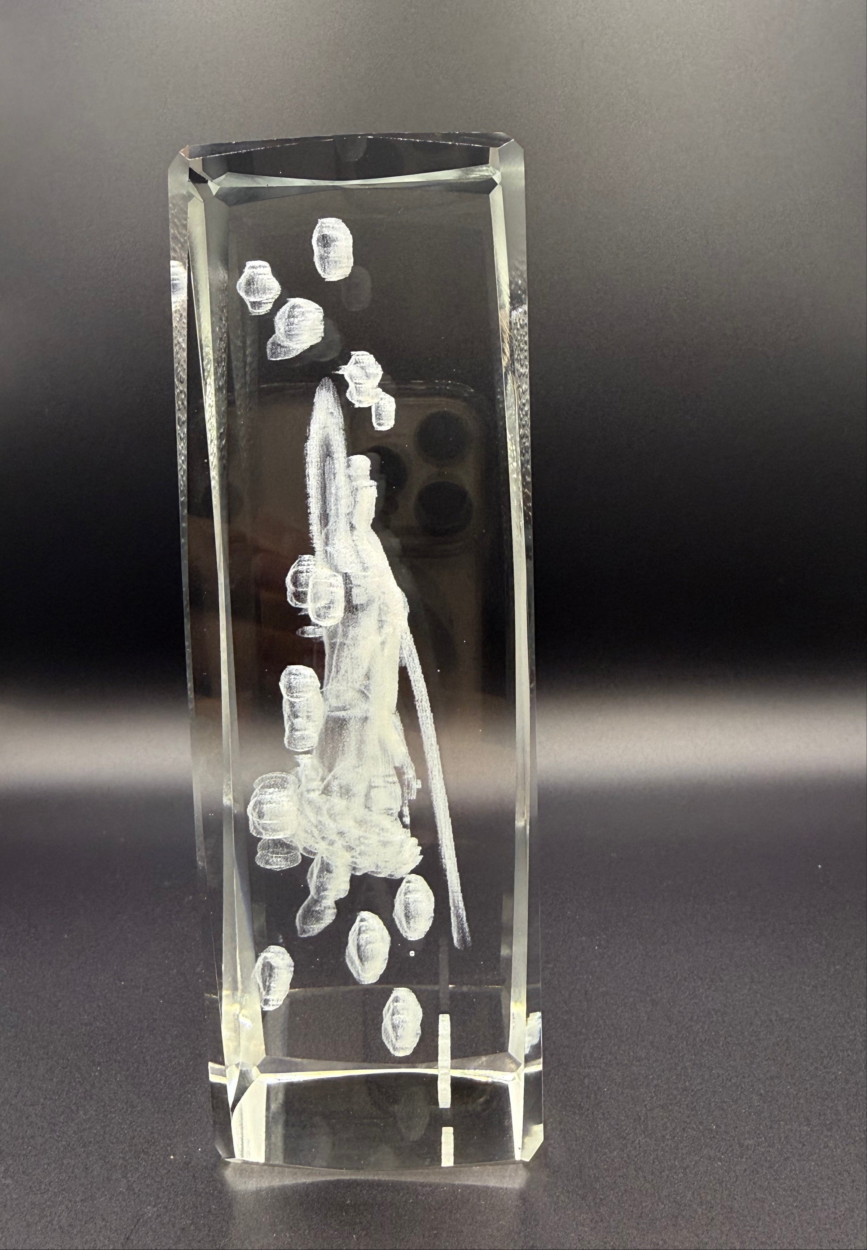 3D Laser-Engraved Crystal Depicting Guanyin (Quan Am), Bodhisattva of Compassion and Mercy.