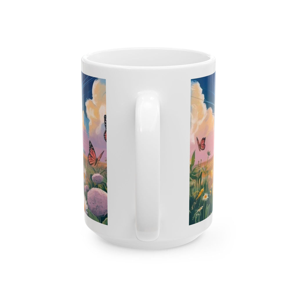 Coffee Mug – "Dios Tiene el Control" Inspirational Spanish Ceramic Mug with Butterflies & Floral Sunrise