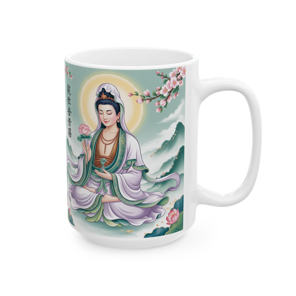 Serene Guan Yin/Avalokiteshvara Ceramic Mug - Perfect Gift for Mindfulness, Tea Lovers, Inspirational Decor, Buddhist Art, Meditation Enthusiasts