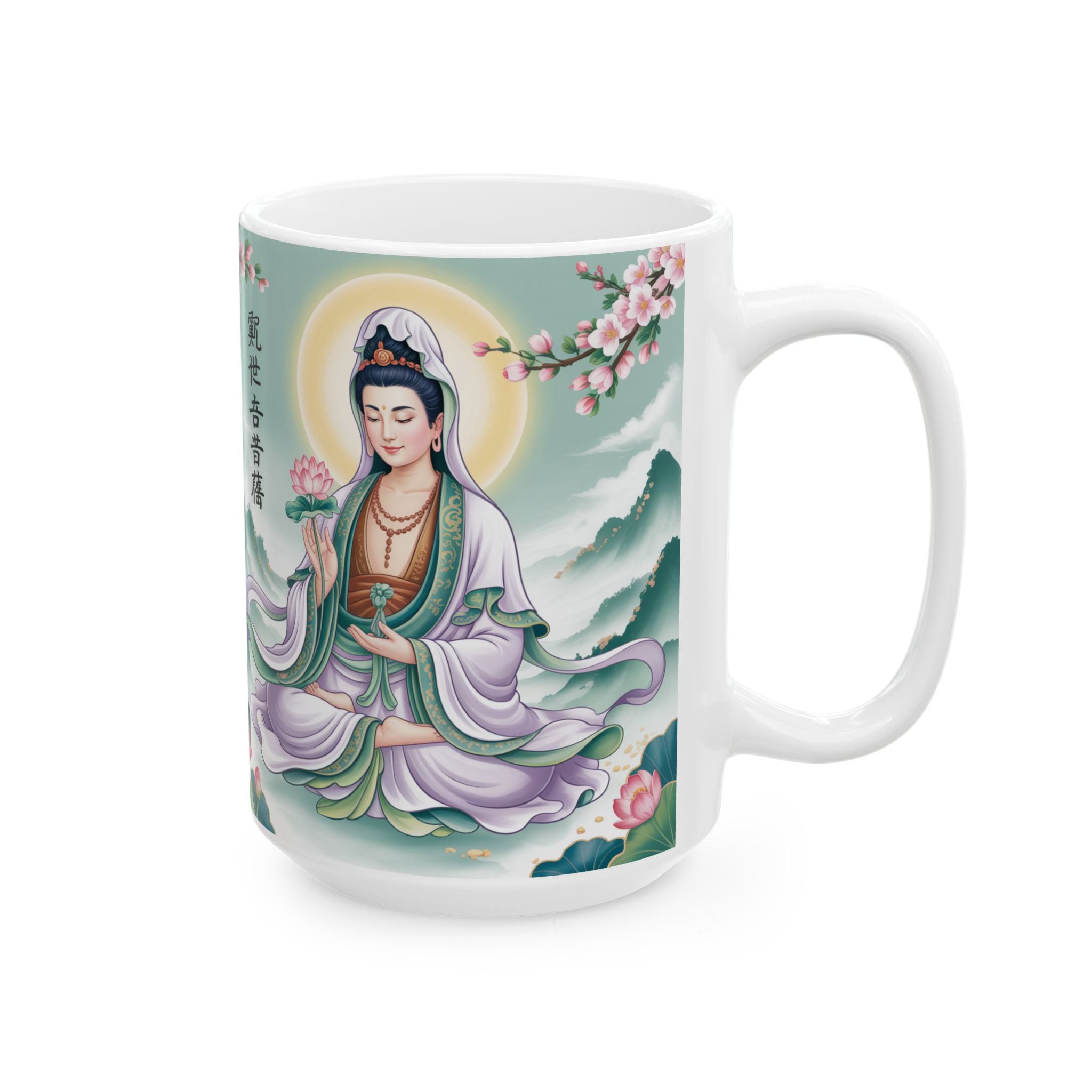 Serene Guan Yin/Avalokiteshvara Ceramic Mug - Perfect Gift for Mindfulness, Tea Lovers, Inspirational Decor, Buddhist Art, Meditation Enthusiasts