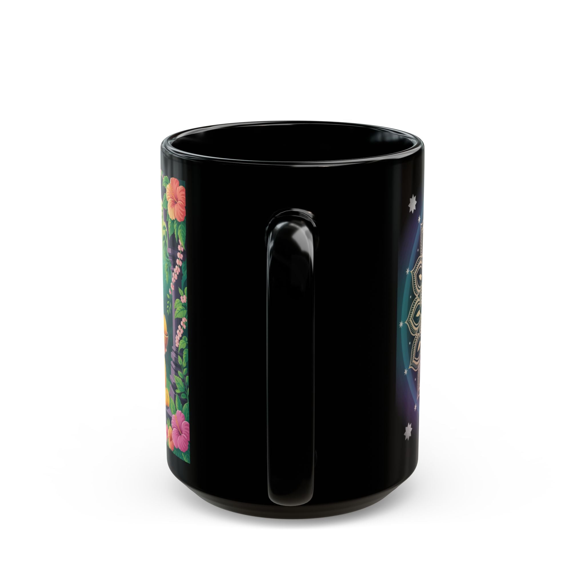 Black Mug Featuring Ganesh and Mandala - Spiritual Gift, Coffee Cup, Home Decor, Yoga, Meditation, Hindu Art
