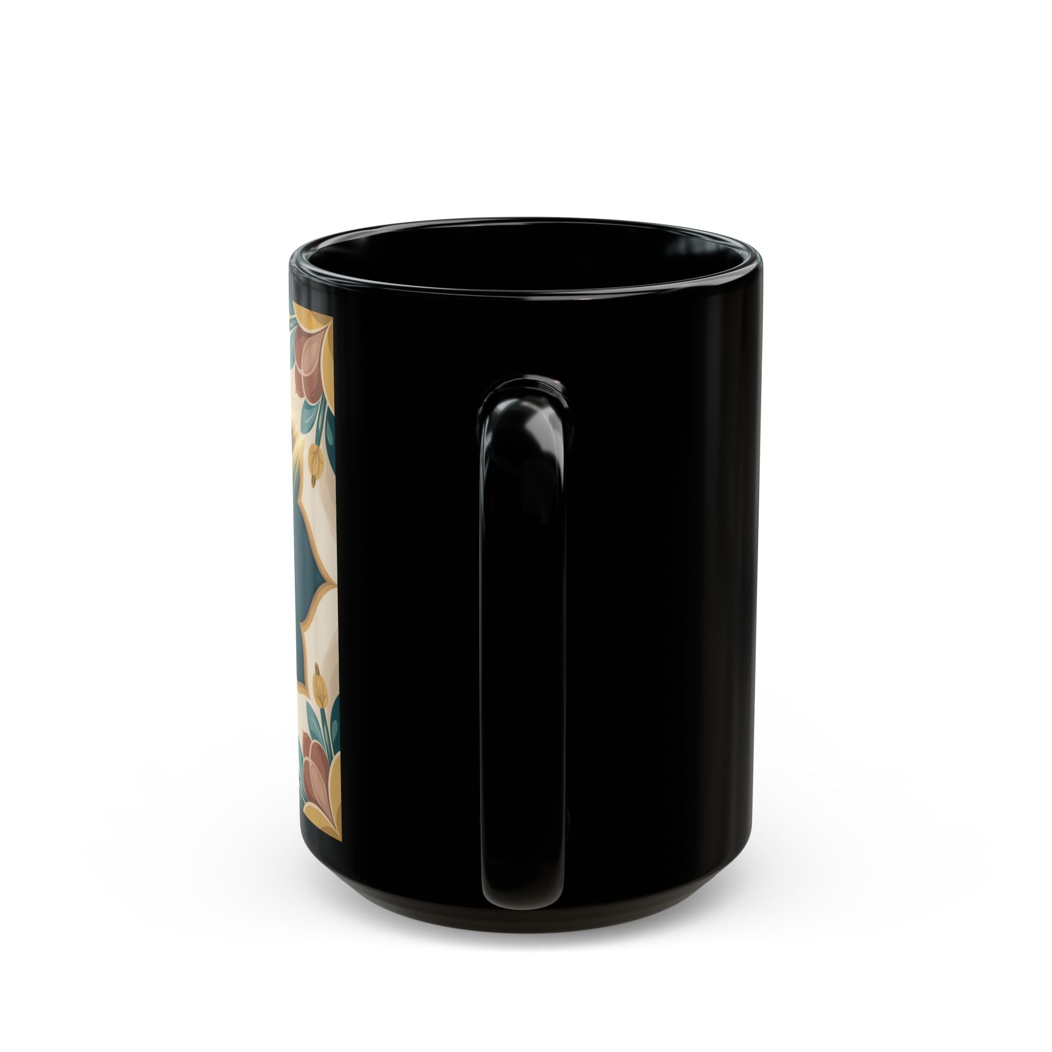 Elegant Black Mug with Floral Design, Islamic Mug, Spiritual Gift, Coffee Cup, Home Decor