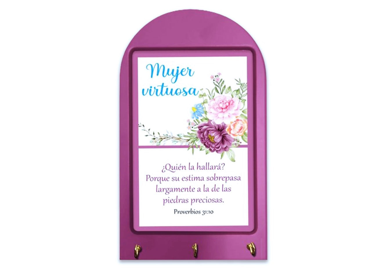 Porta Llaves de Madera con Ganchos: Mensajes Bíblicos