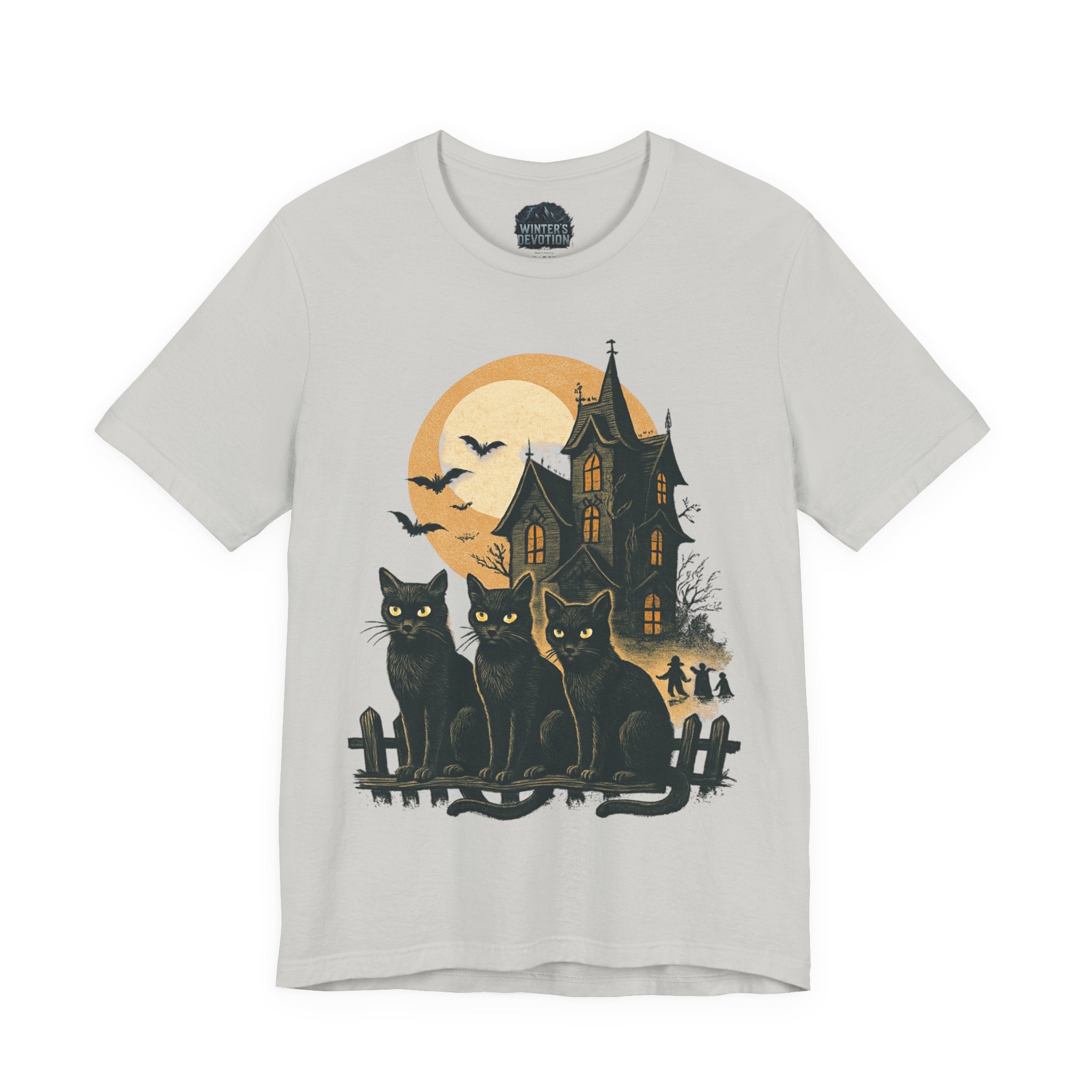 Haunted House Halloween Cat Tee, Spooky Cat Shirt, Unisex Halloween Shirt, Fall Fashion Tee, Cat Lover Gift, Eerie Night Wear