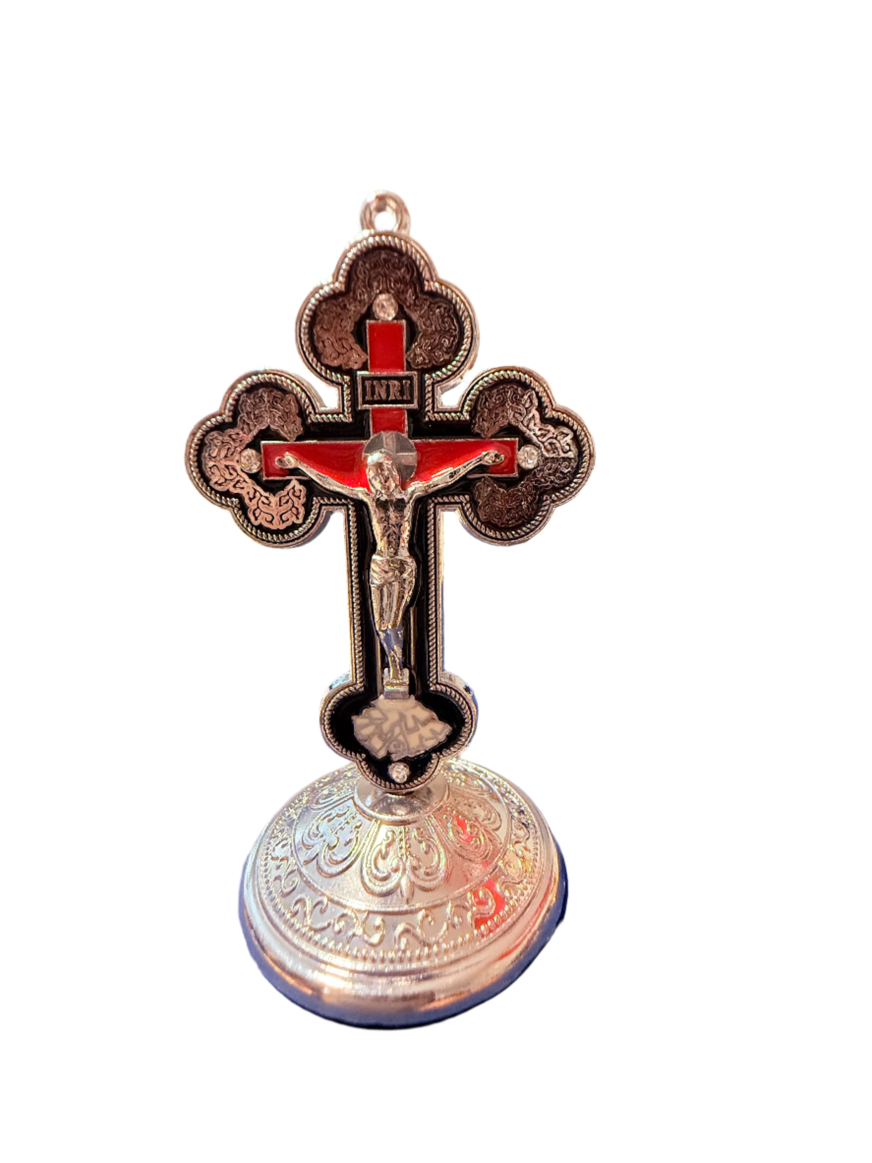Metal Crucifix 3 Inches/ Metal Cross, Plastic Base