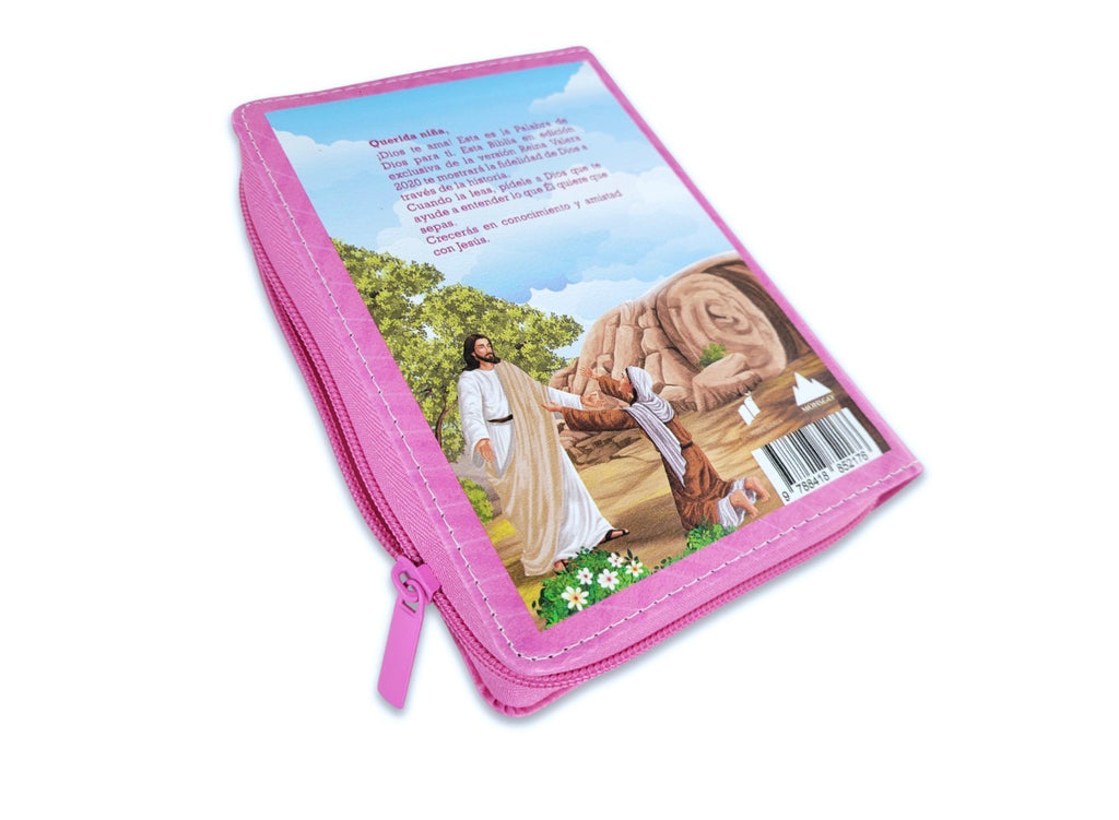 Biblia Compacta con Cierre para Niñas RV2020 imit piel rosa niña con Jesús