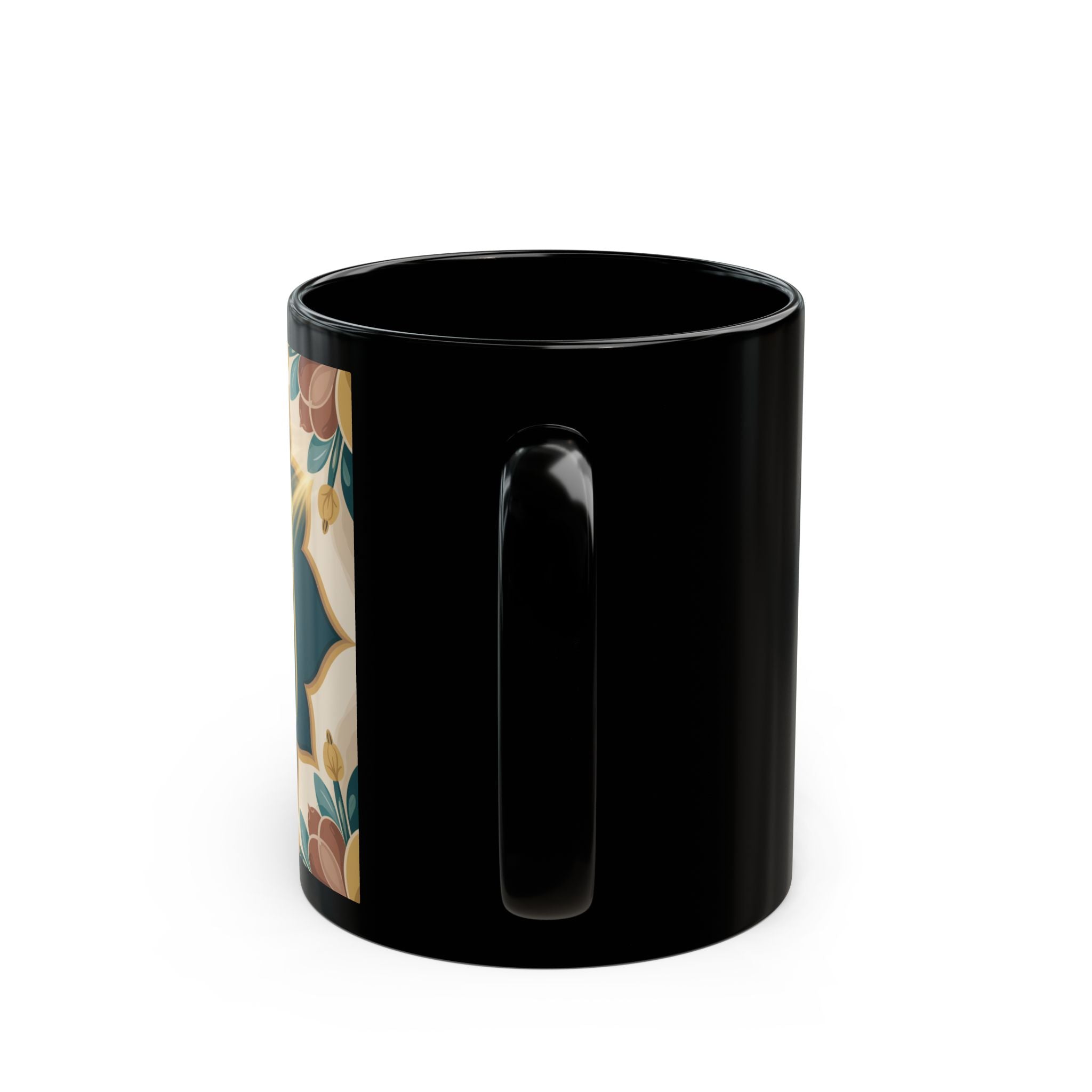 Elegant Black Mug with Floral Design, Islamic Mug, Spiritual Gift, Coffee Cup, Home Decor